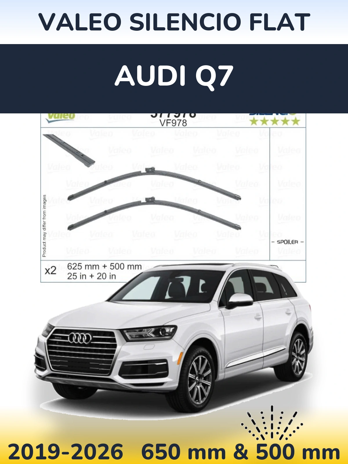Комплект передніх щіток Valeo Silencio Flat 625 & 500 мм для Audi Q7 2019-2026