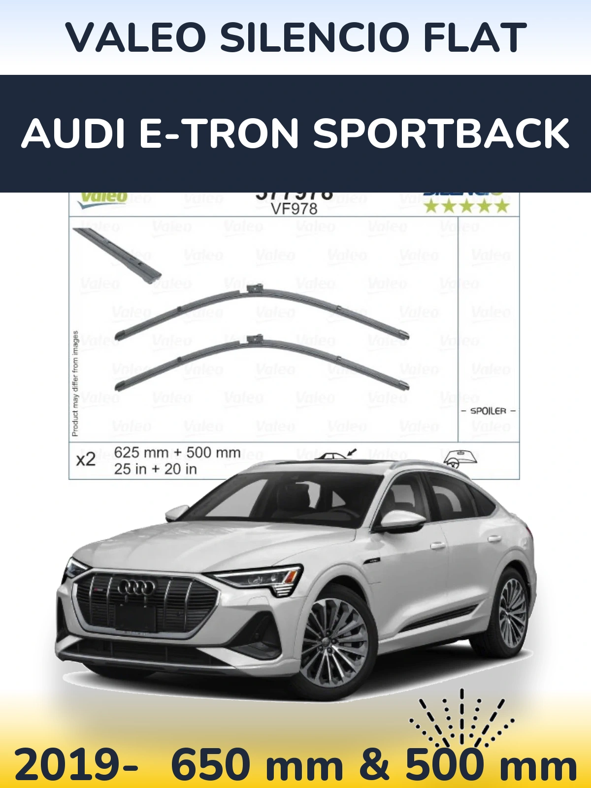 Комплект передніх щіток Valeo Silencio Flat 625 & 500 мм для Audi e-tron Sportback 2019-2026