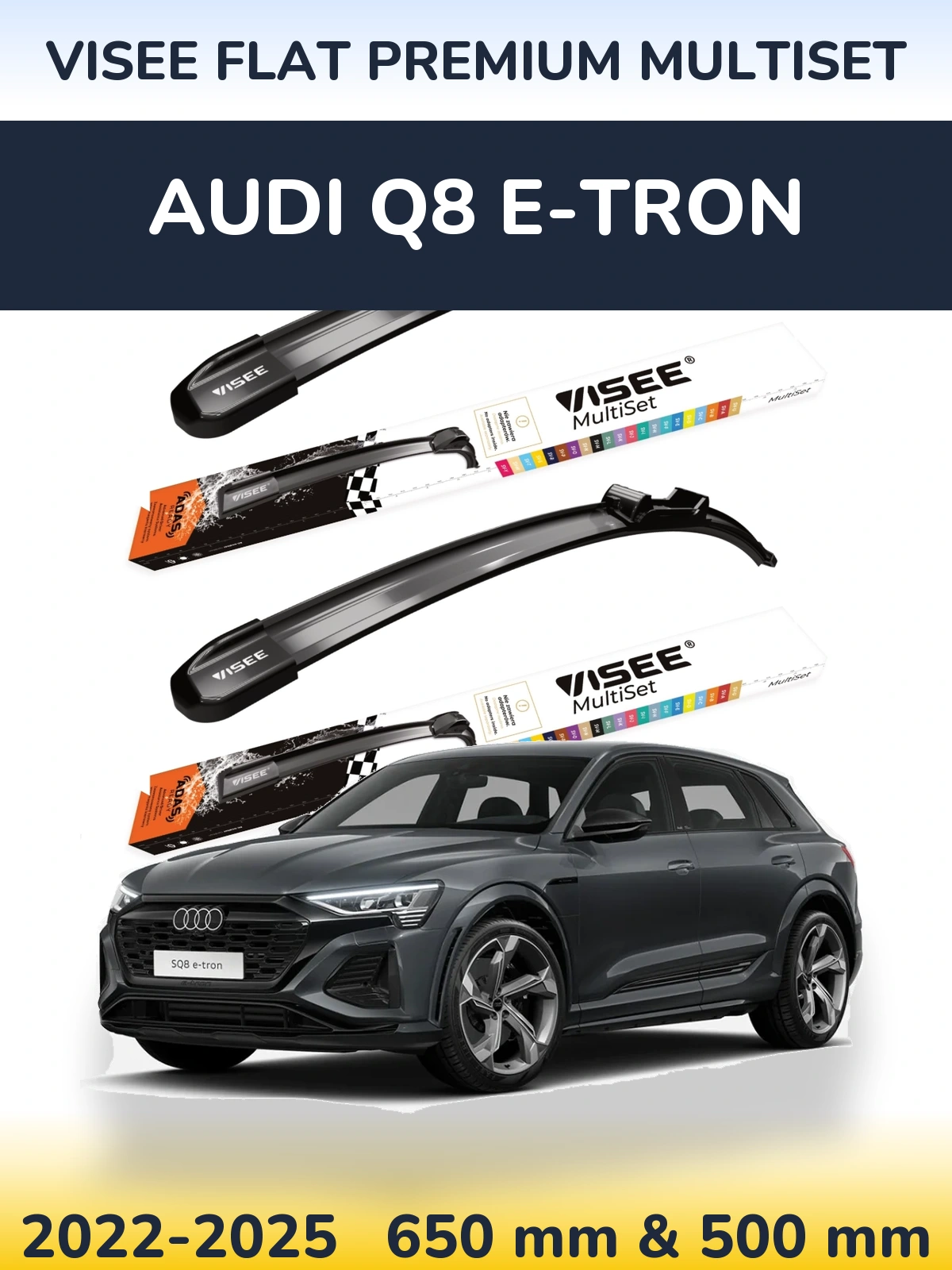 Комплект передних дворников VISEE FLAT PREMIUM MultiSet 650 & 500 мм для Audi Q8 e-tron 2022-2025