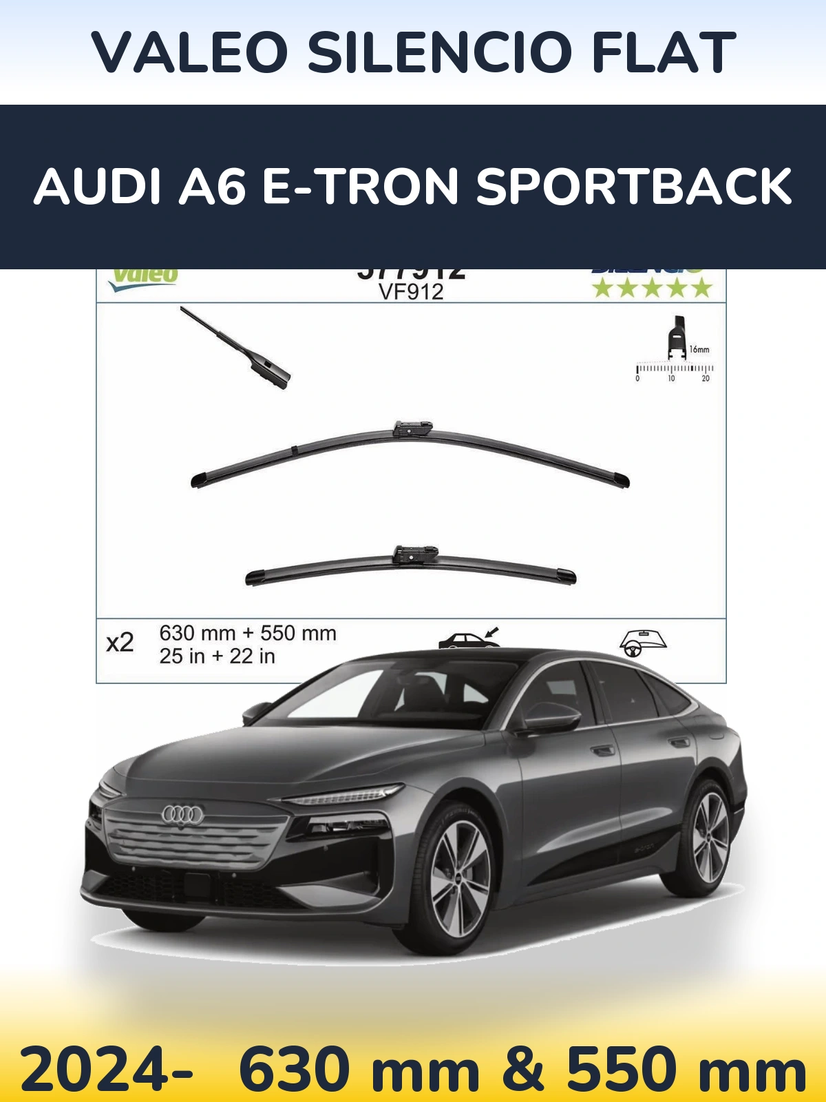 Front wiper blade set Valeo Silencio Flat 630 & 550 mm for Audi A6 e-tron Sportback 2024-2026