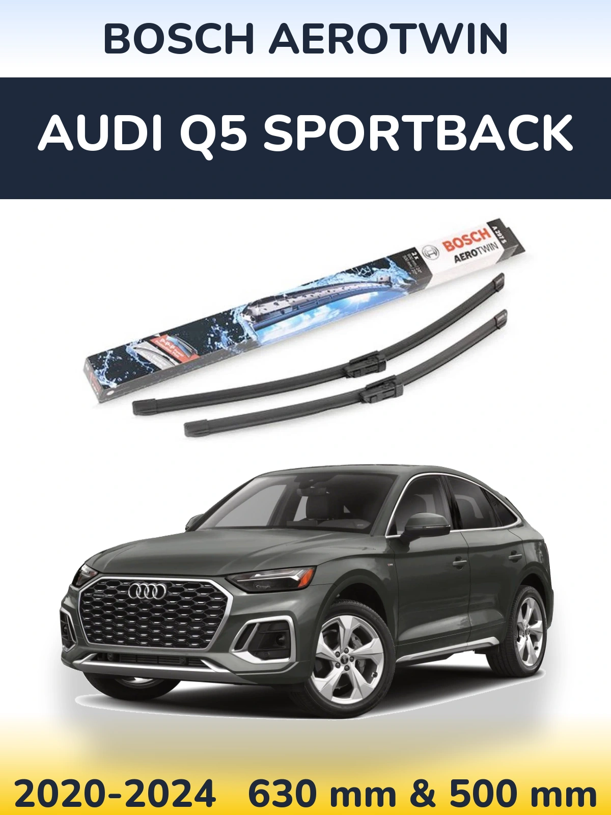 Комплект передніх щіток BOSCH AeroTwin 600 & 500 мм для Audi Q5 Sportback 2020-2024