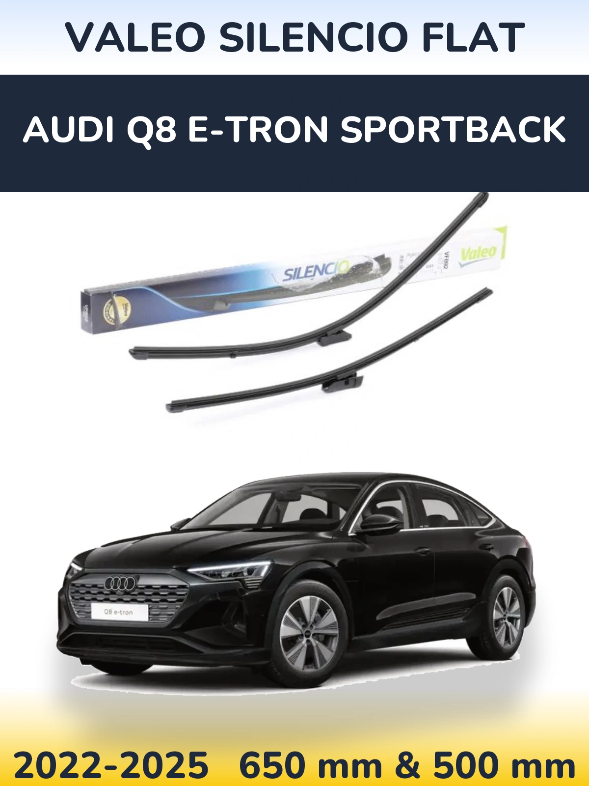 Комплект передніх щіток Valeo Silencio Flat 630 & 500 мм для Audi Q8 e-tron Sportback 2022-2025