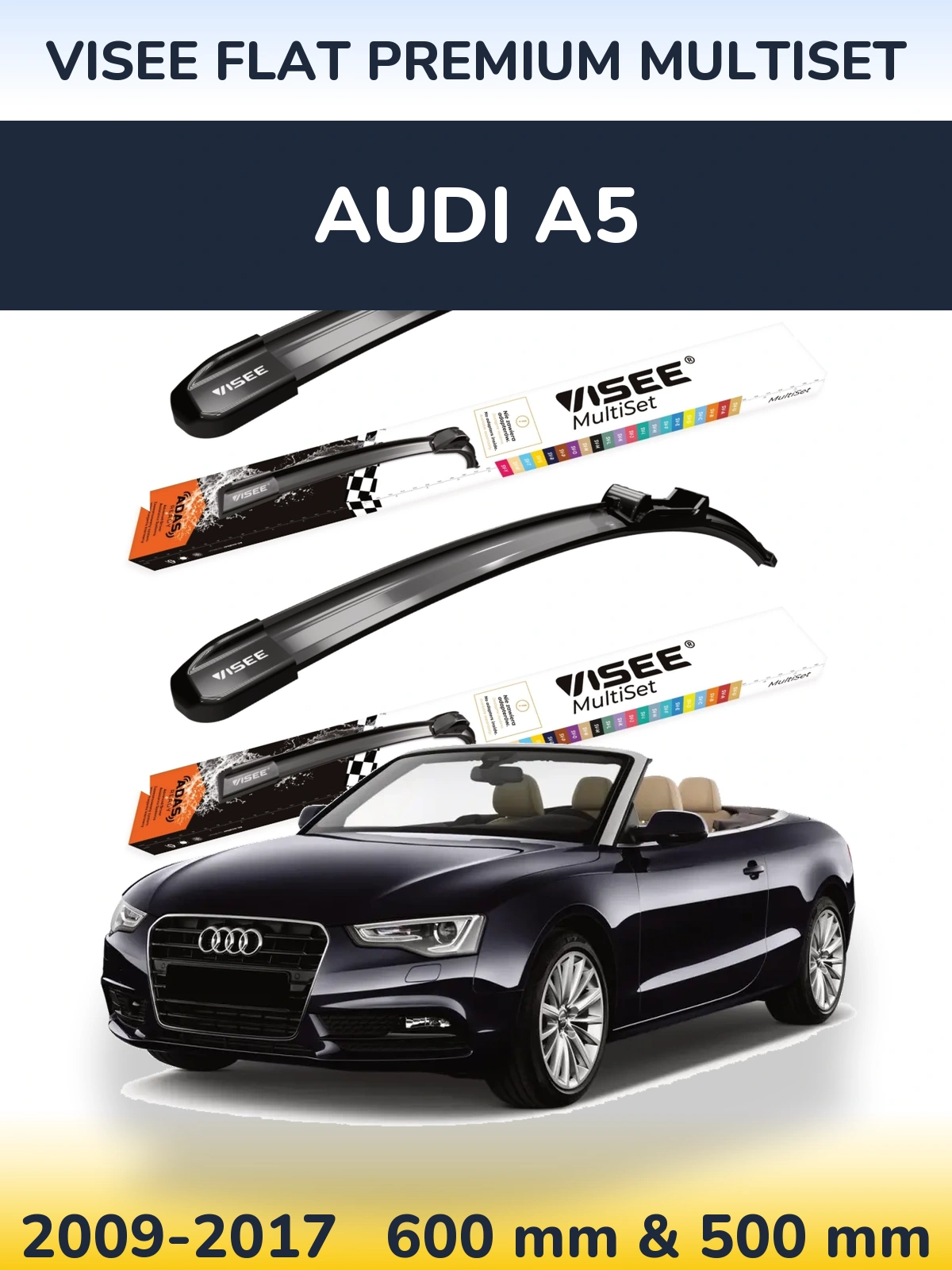 Комплект передних дворников VISEE FLAT PREMIUM MultiSet 600 & 500 мм для Audi A5 2009-2017