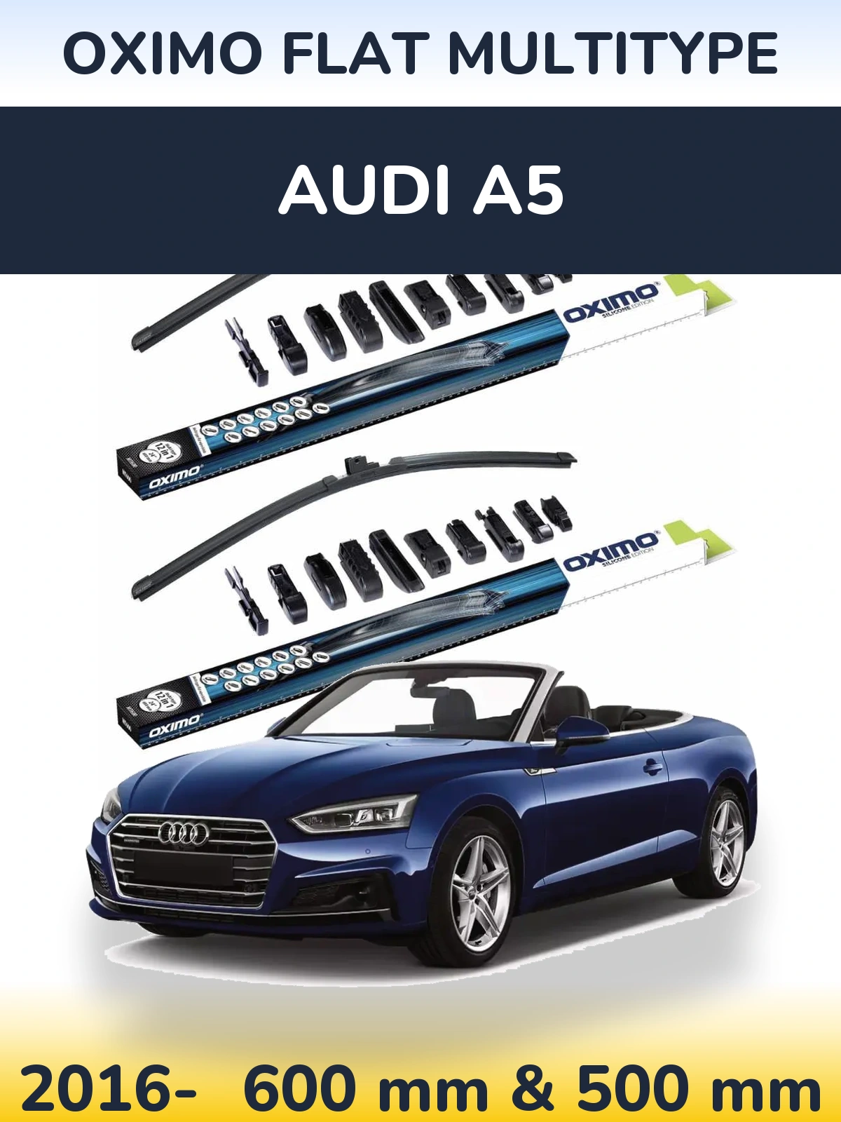 Комплект передних дворников Oximo Flat MultiТипe 600 & 500 мм для Audi A5 2016-2026