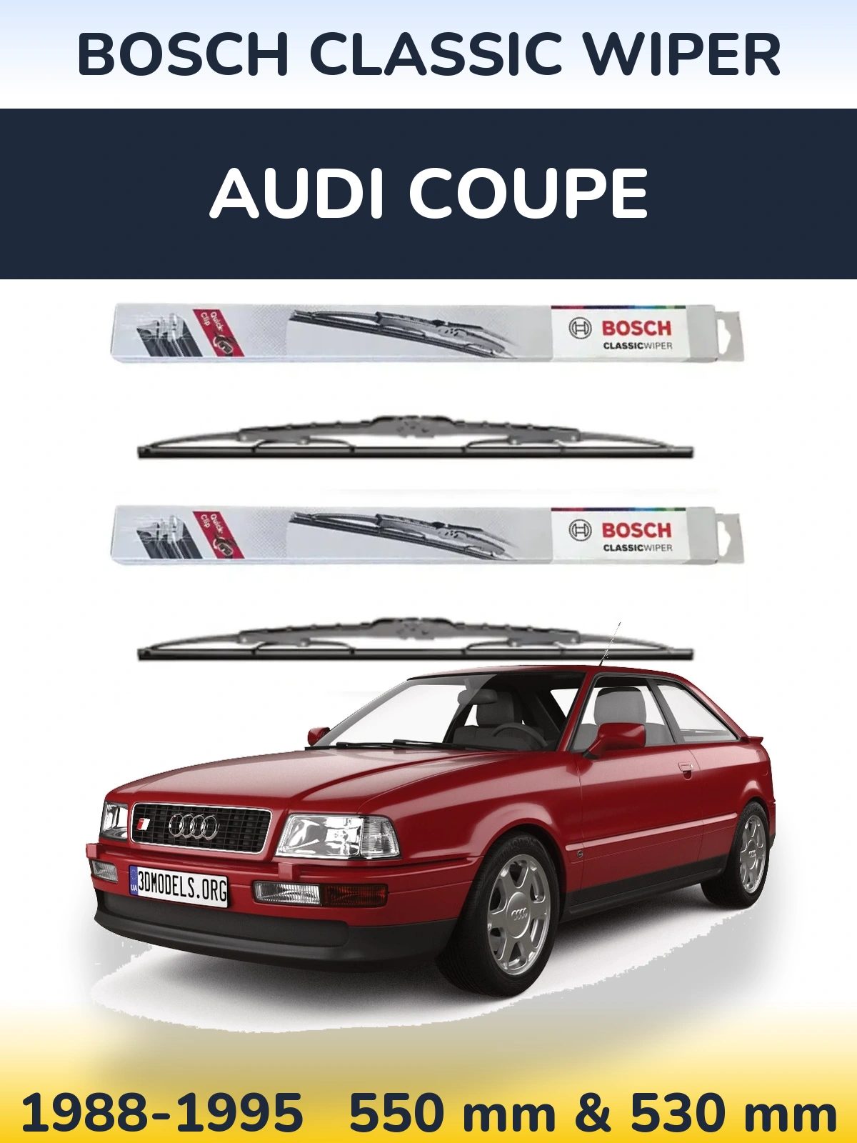 Комплект передніх щіток BOSCH Classic Wiper 550 & 530 мм для Audi Coupe 1988-1995