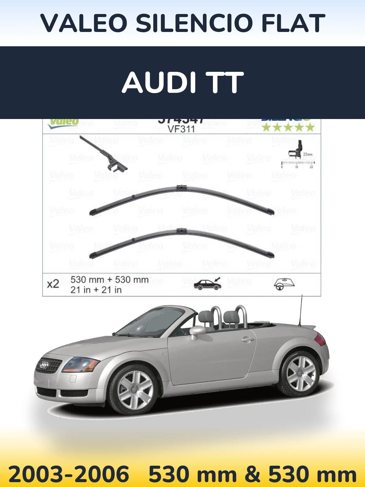 Комплект передних дворников Valeo Silencio Flat 530 & 530 мм для Audi TT 2003-2006