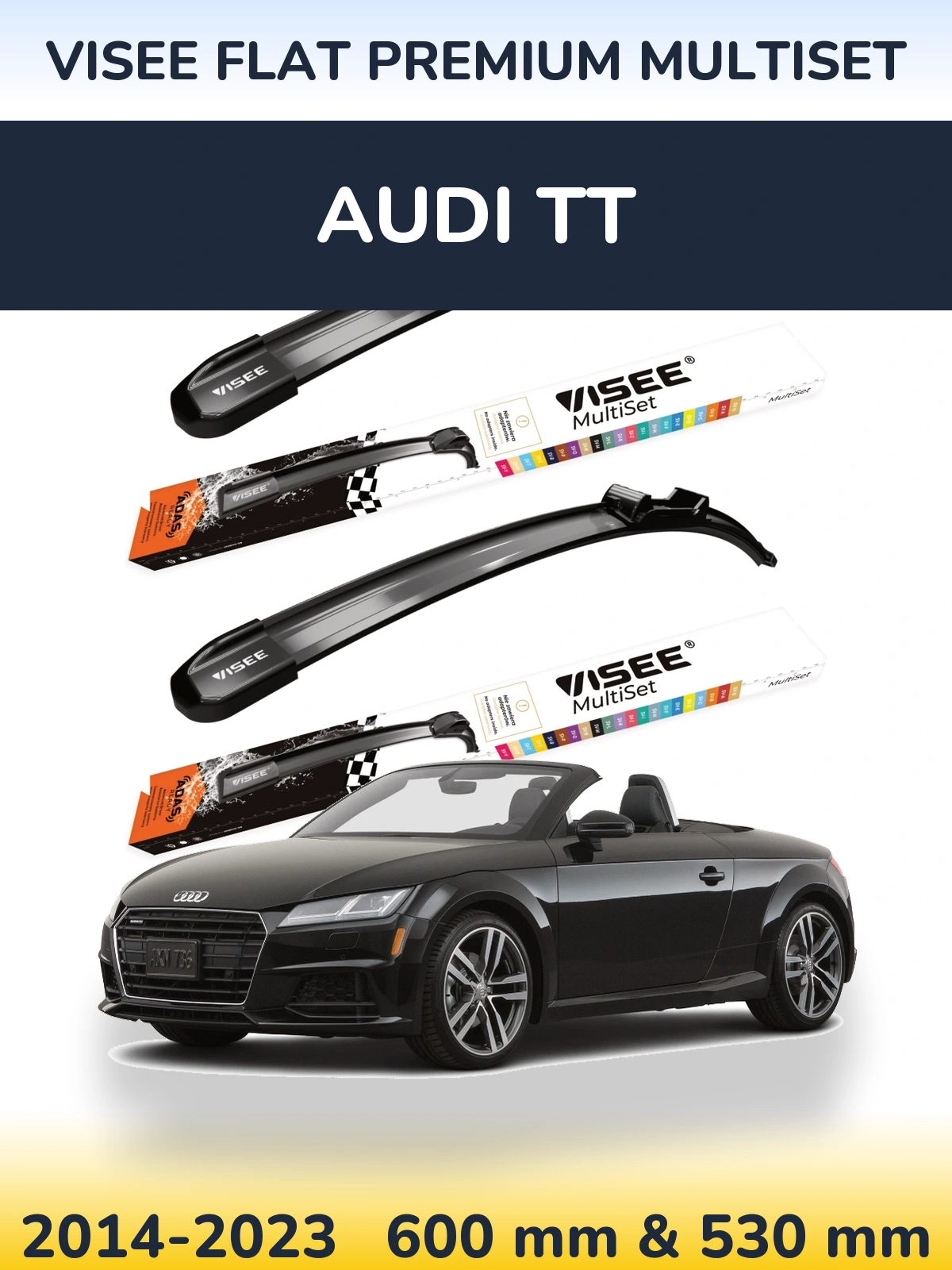Комплект передних дворников VISEE FLAT PREMIUM MultiSet 600 & 530 мм для Audi TT 2014-2023