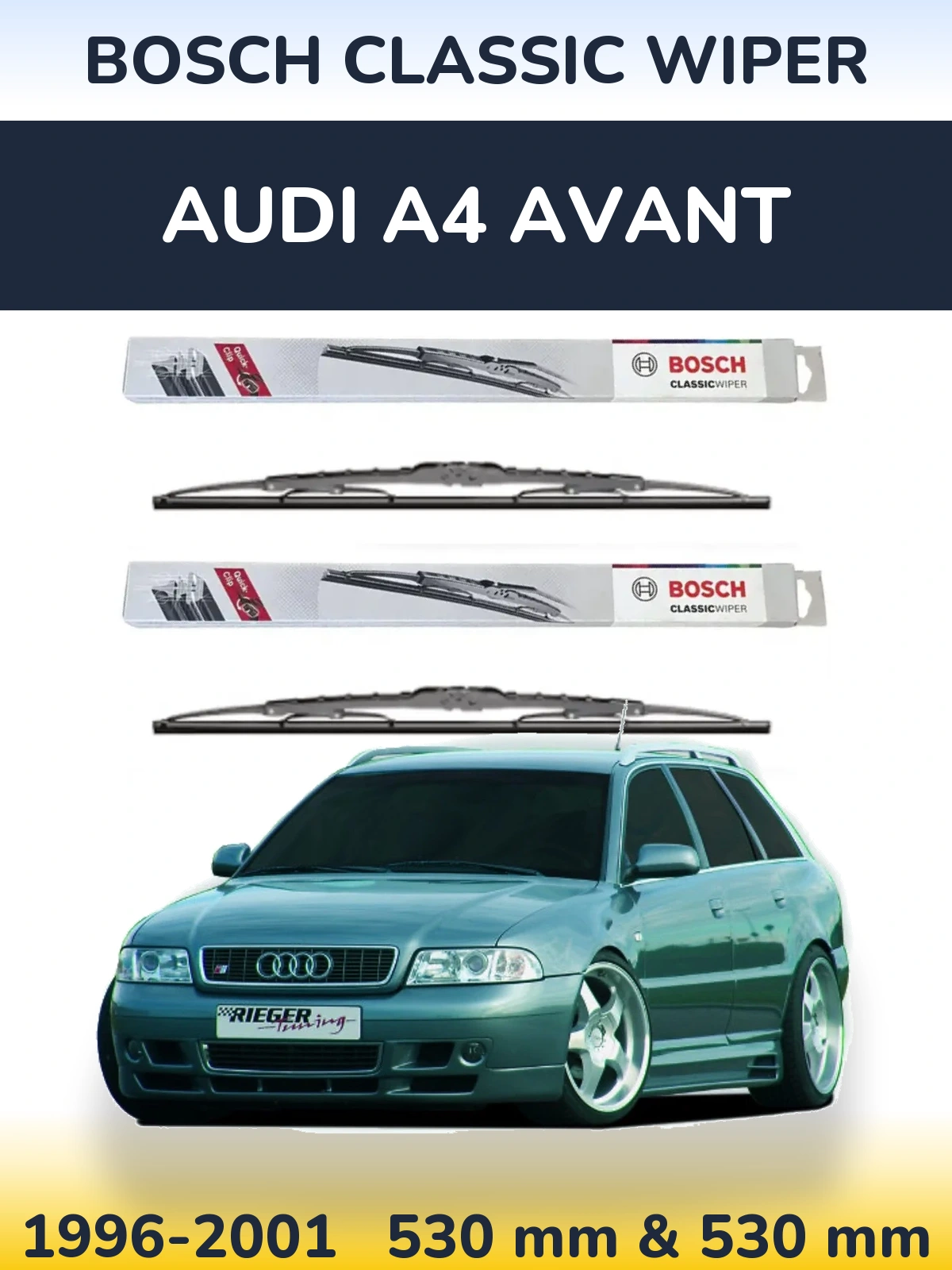 Комплект передних дворников BOSCH Classic Wiper 530 & 530 мм для Audi A4 Avant 1996-2001