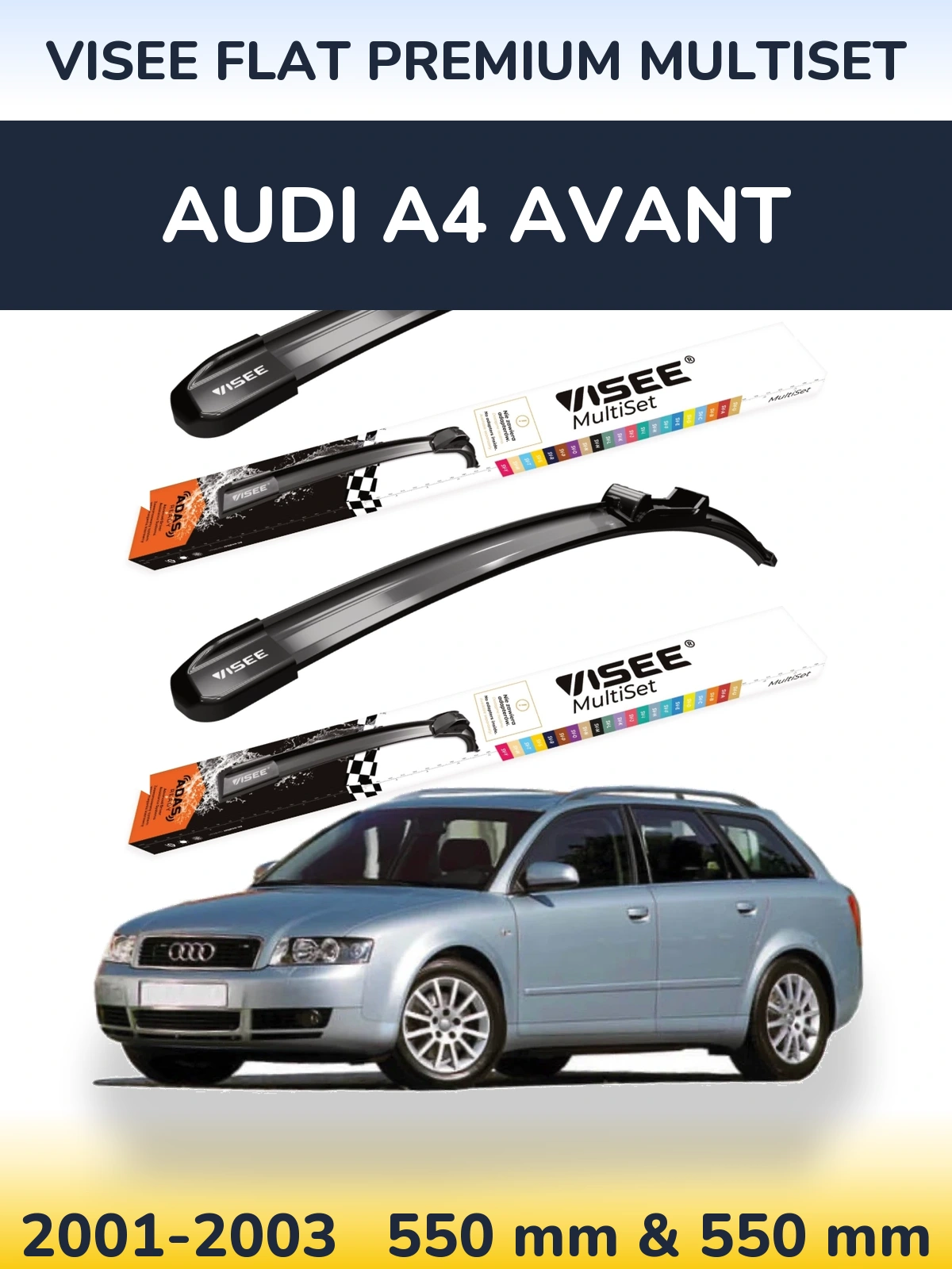 Комплект передніх щіток VISEE FLAT PREMIUM MultiSet 550 & 550 мм для Audi A4 Avant 2001-2003