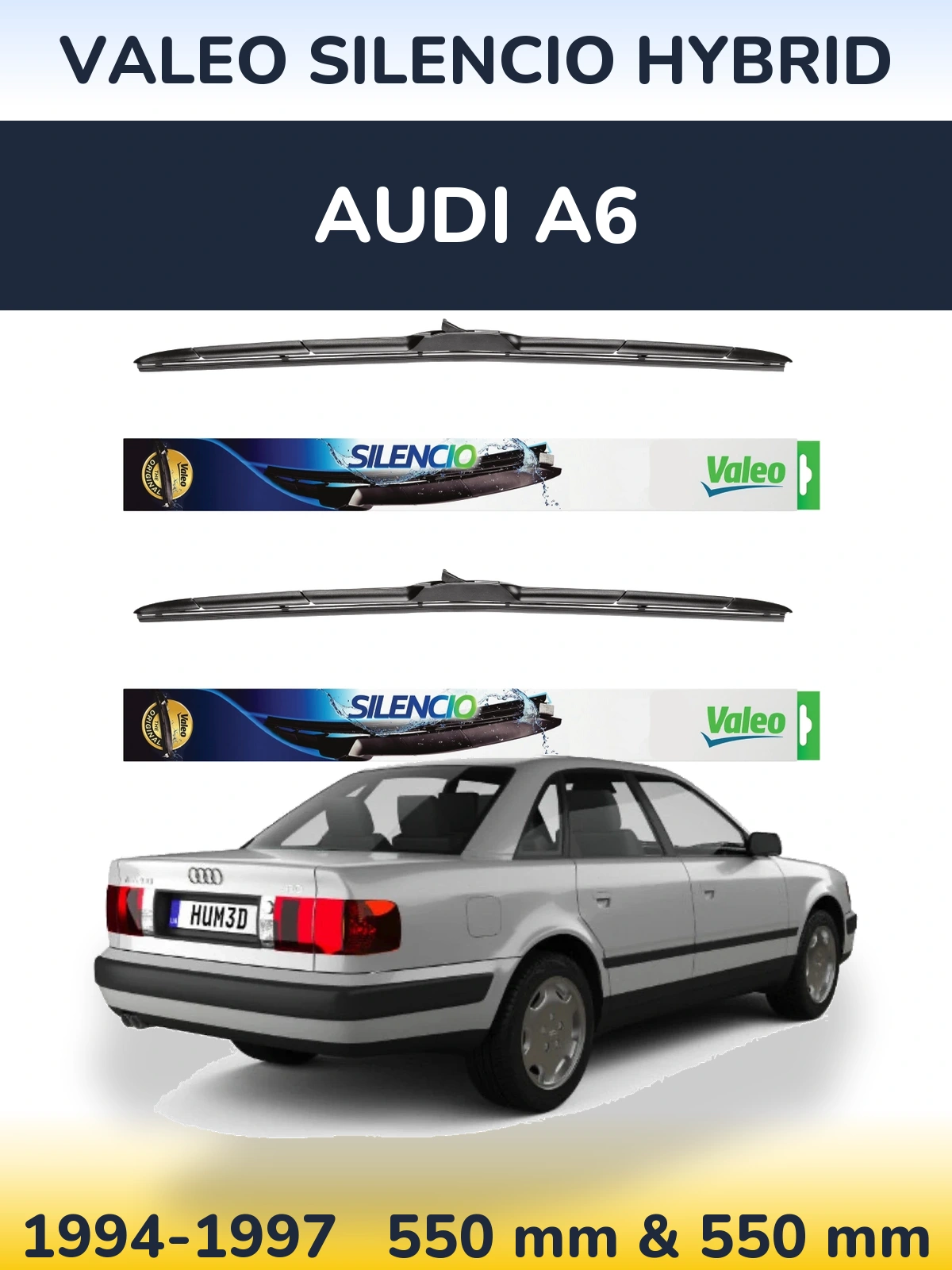 Front wiper blade set Valeo Silencio Hybrid 550 & 550 mm for Audi A6 1994-1997