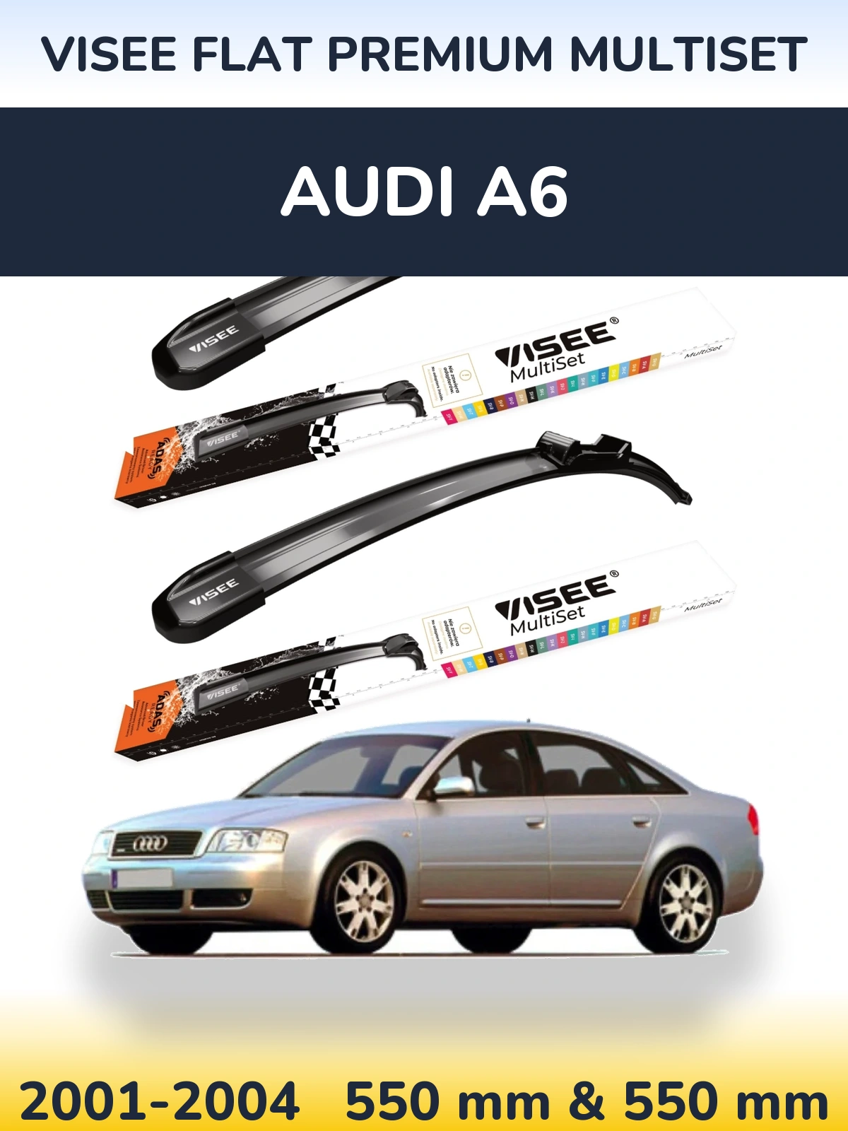 Комплект передних дворников VISEE FLAT PREMIUM MultiSet 550 & 550 мм для Audi A6 2001-2004
