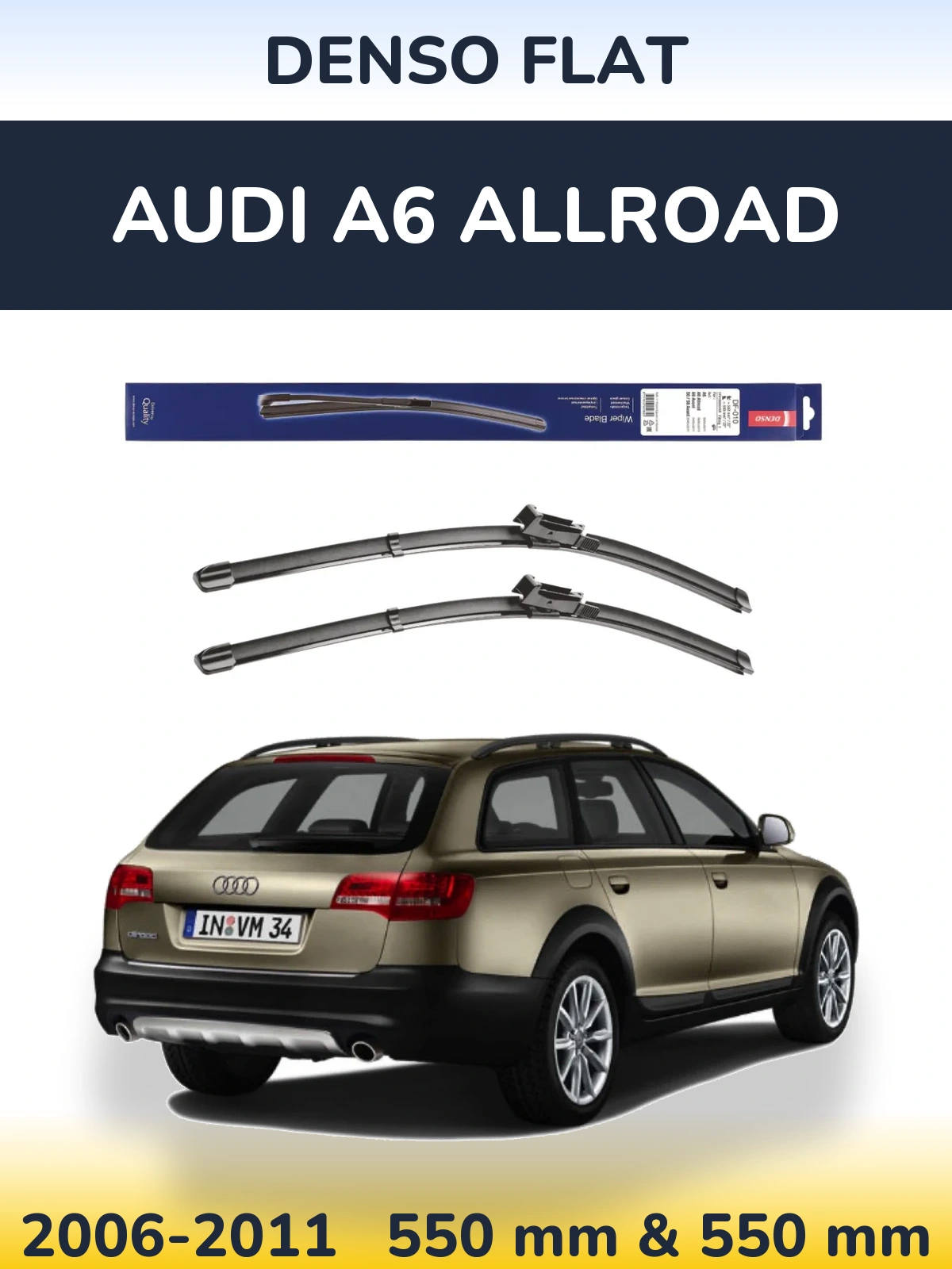Front wiper blade set Denso Flat 550 & 550 mm for Audi A6 Allroad 2006-2011