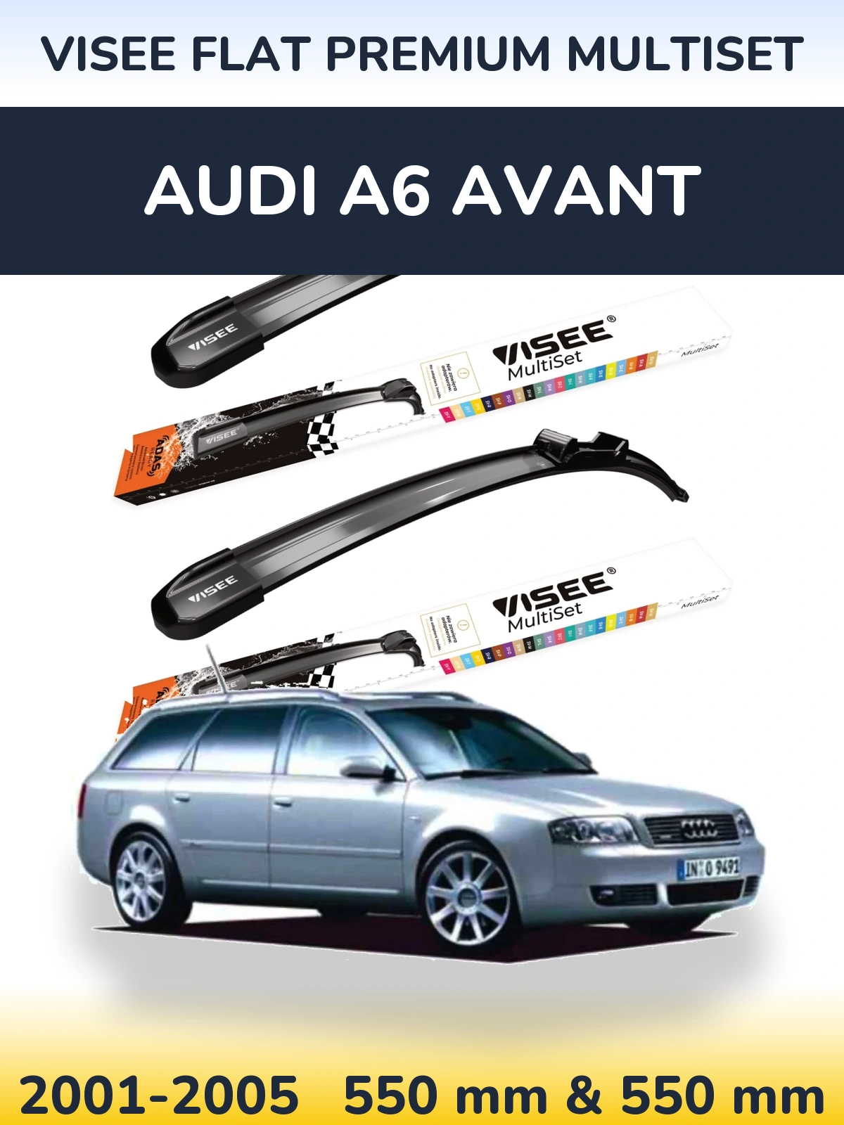 Комплект передних дворников VISEE FLAT PREMIUM MultiSet 550 & 550 мм для Audi A6 Avant 2001-2005