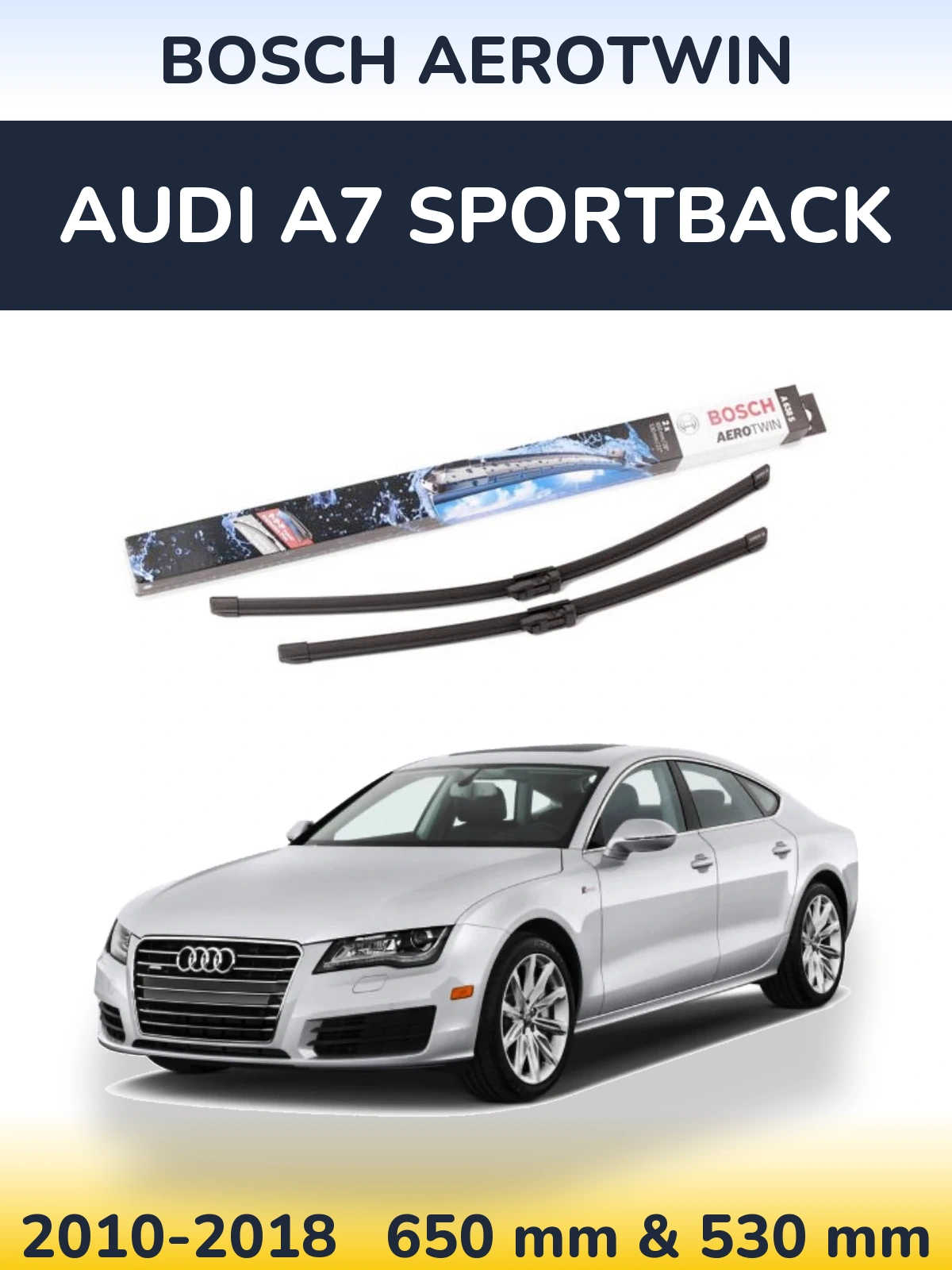 Комплект передніх щіток BOSCH AeroTwin 650 & 530 мм для Audi A7 Sportback 2010-2018