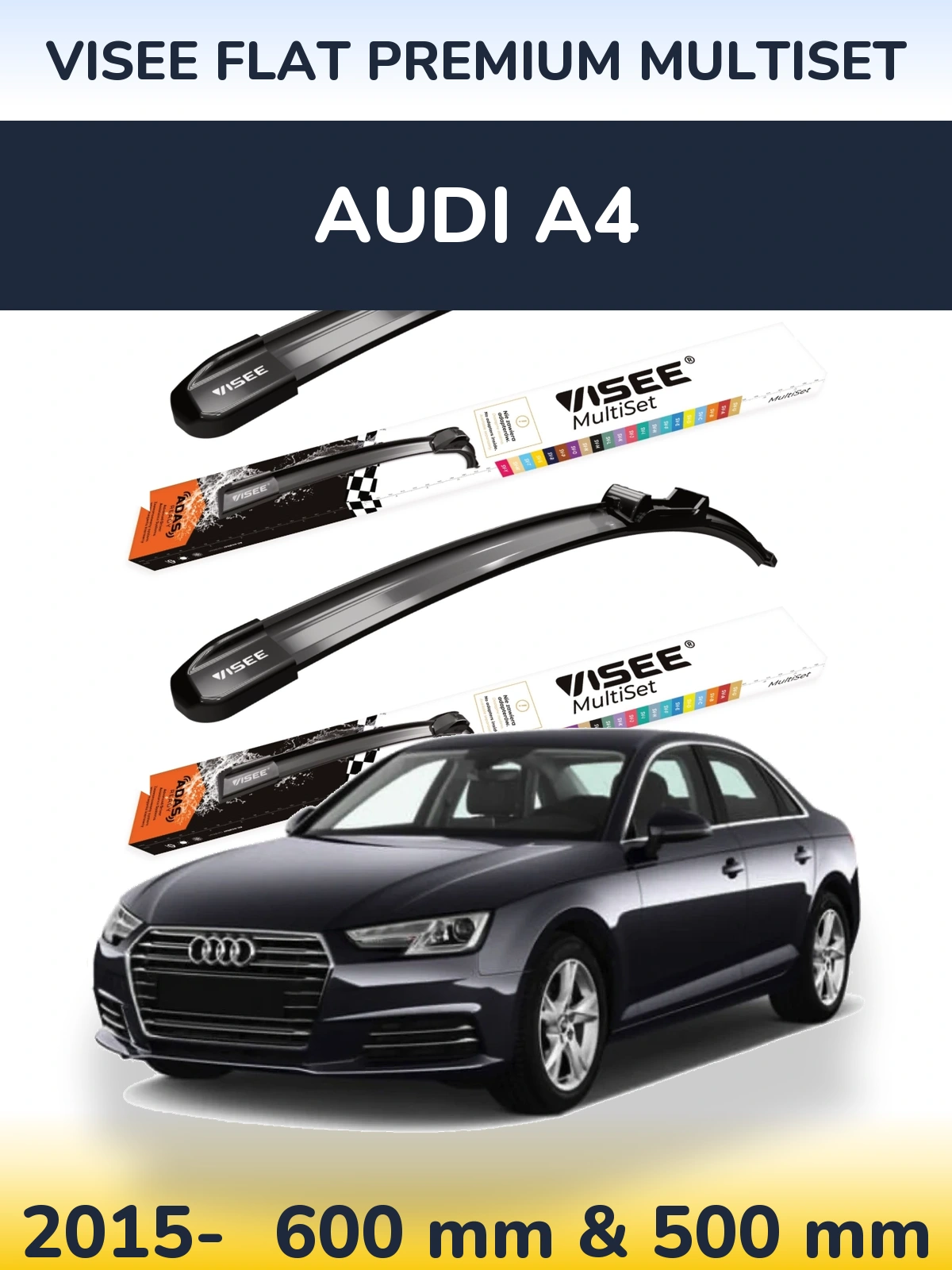 Комплект передних дворников VISEE FLAT PREMIUM MultiSet 600 & 500 мм для Audi A4 2015-2026