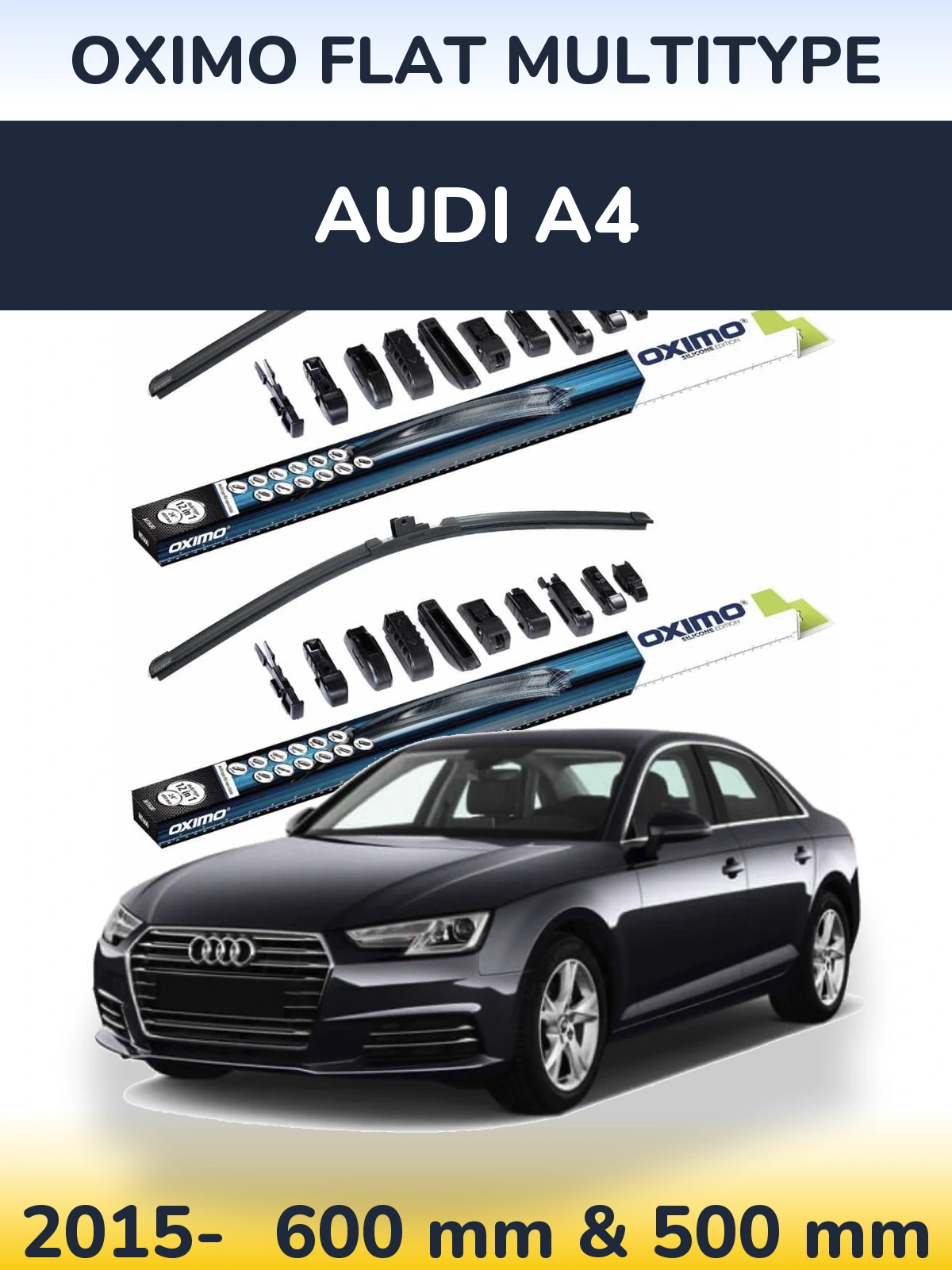 Front wiper blade set Oximo Flat MultiTypee 600 & 500 mm for Audi A4 2015-2026