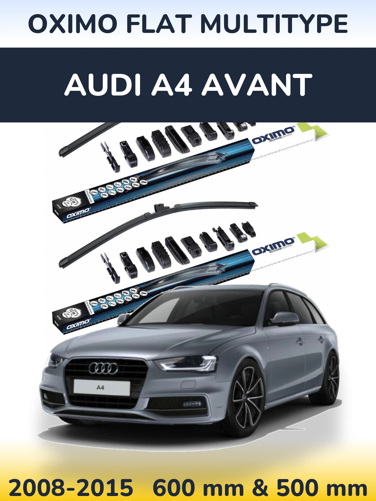 Комплект передних дворников Oximo Flat MultiТипe 600 & 500 мм для Audi A4 Avant 2008-2015