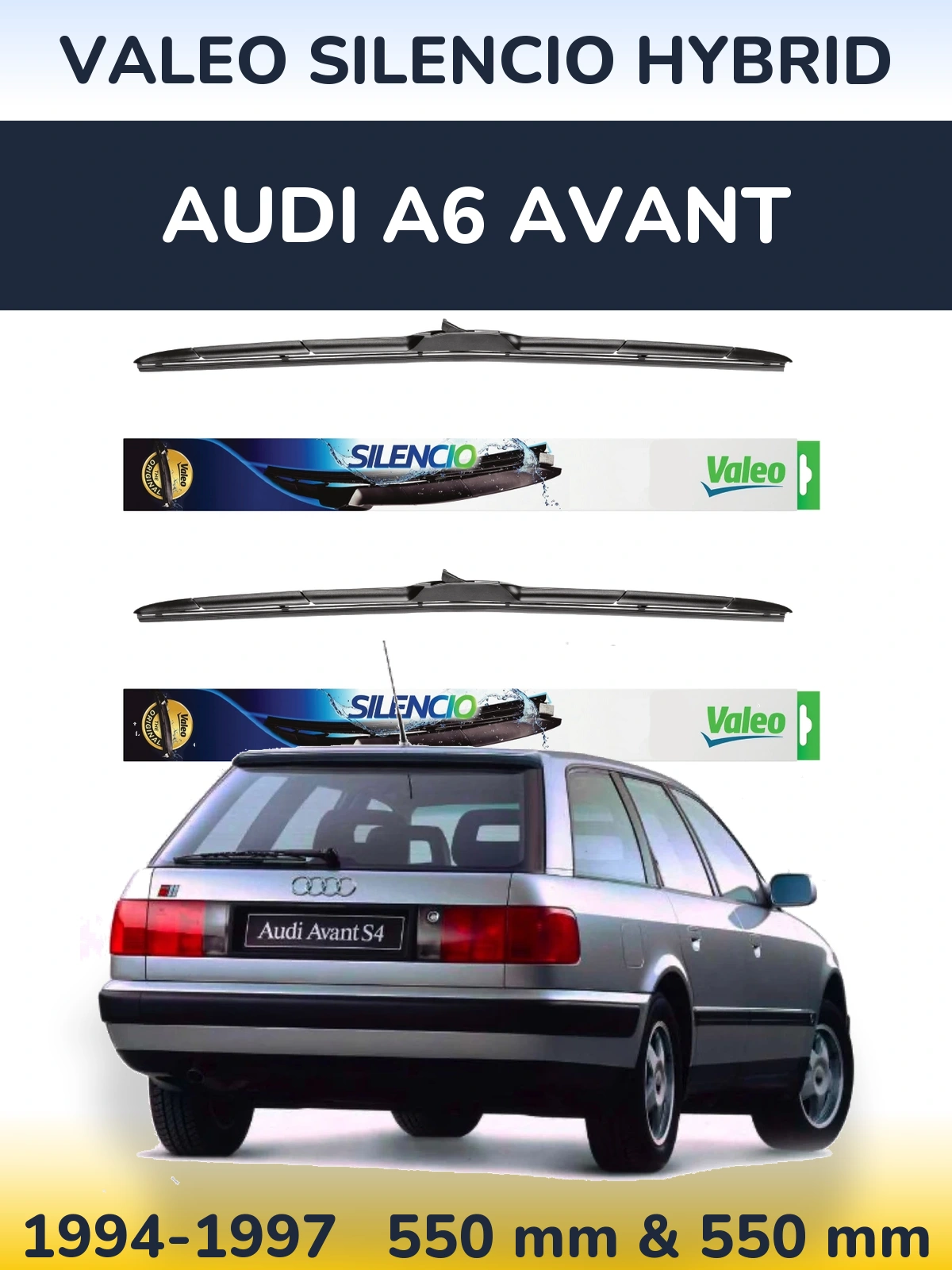 Комплект передніх щіток Valeo Silencio Hybrid 550 & 550 мм для Audi A6 Avant 1994-1997