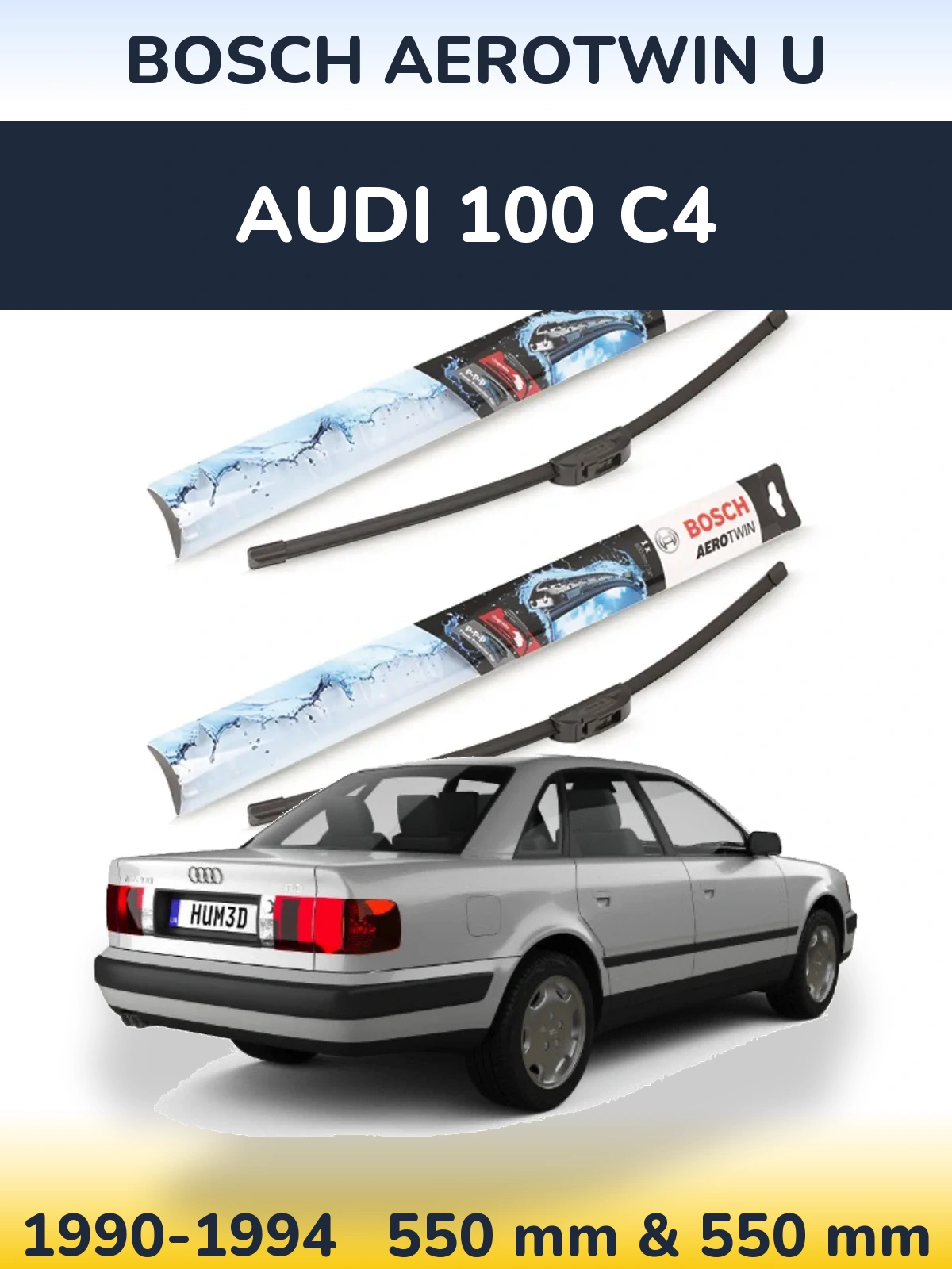 Комплект передних дворников BOSCH AeroTwin U 550 & 550 мм для Audi 100 C4 1990-1994