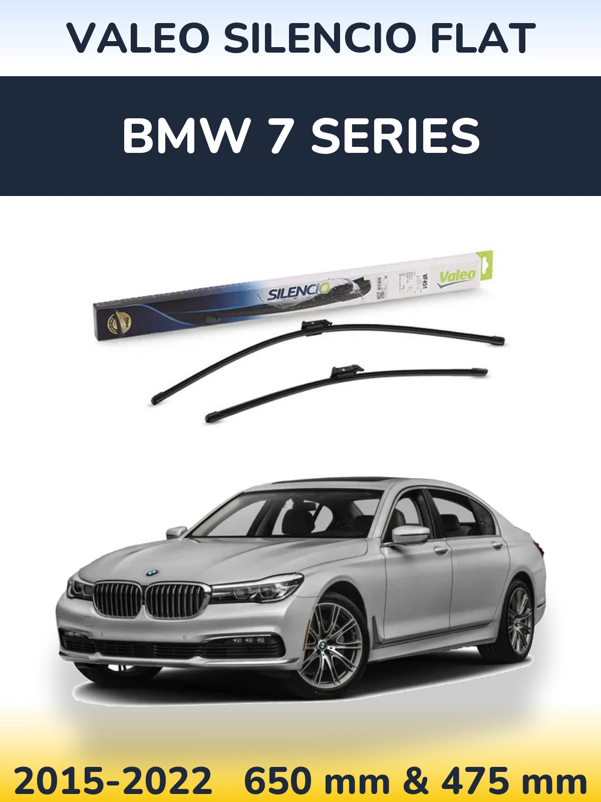 Комплект передніх щіток Valeo Silencio Flat 650 & 475 мм для BMW 7 Series 2015-2022