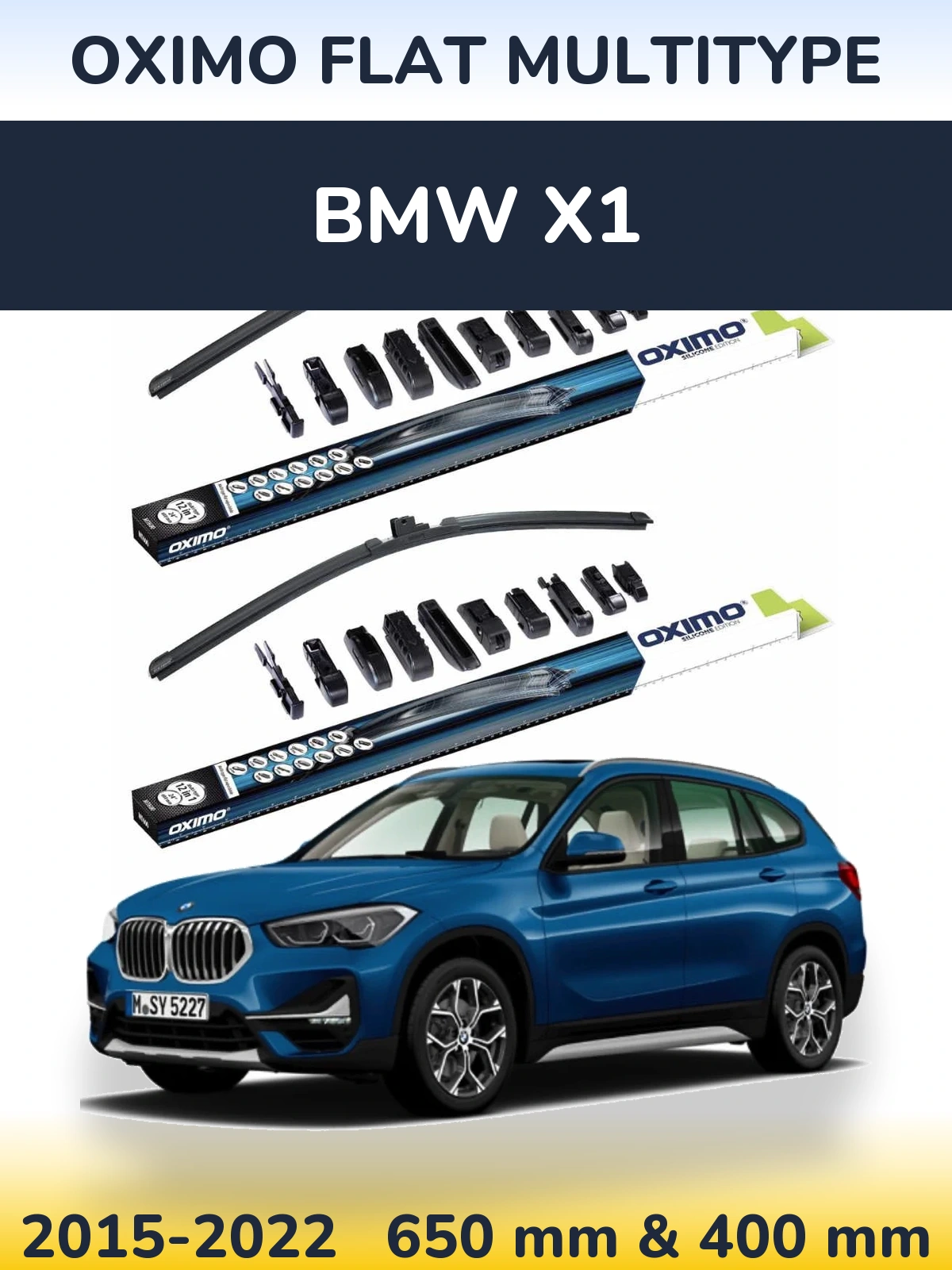 Front wiper blade set Oximo Flat MultiTypee 650 & 400 mm for BMW X1 2015-2022