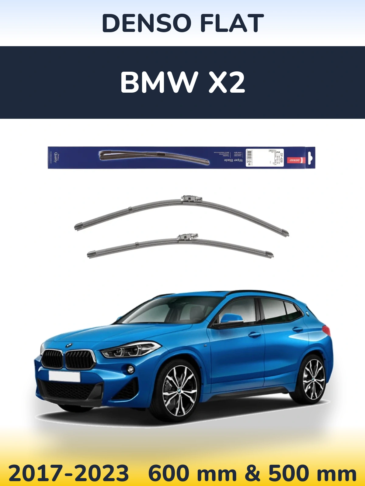 Front wiper blade set Denso Flat 600 & 500 mm for BMW X2 2017-2023