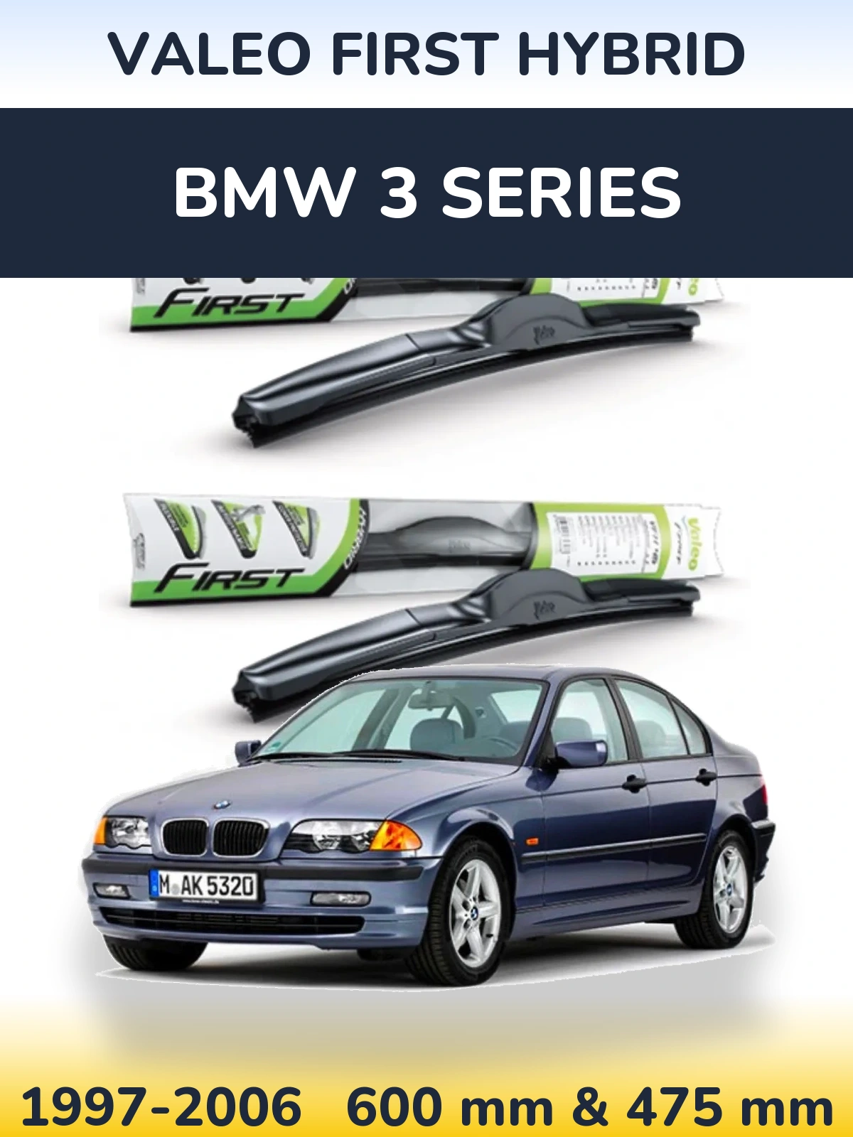 Комплект передних дворников Valeo First Hybrid 600 & 475 мм для BMW 3 Series 1997-2006