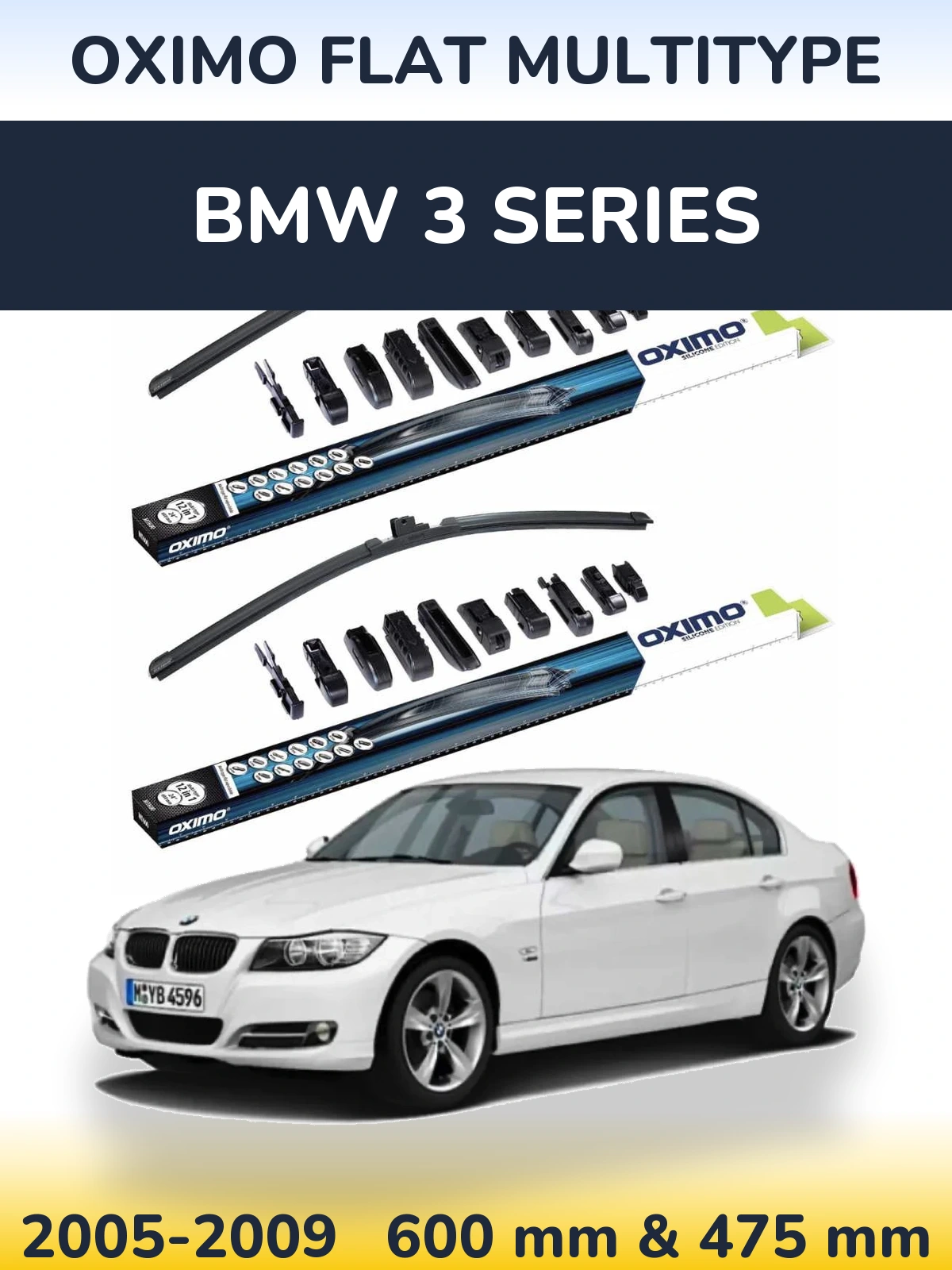 Front wiper blade set Oximo Flat MultiTypee 600 & 475 mm for BMW 3 Series 2005-2009
