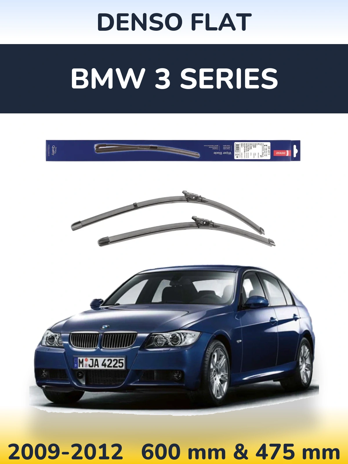 Front wiper blade set Denso Flat 600 & 475 mm for BMW 3 Series 2009-2012