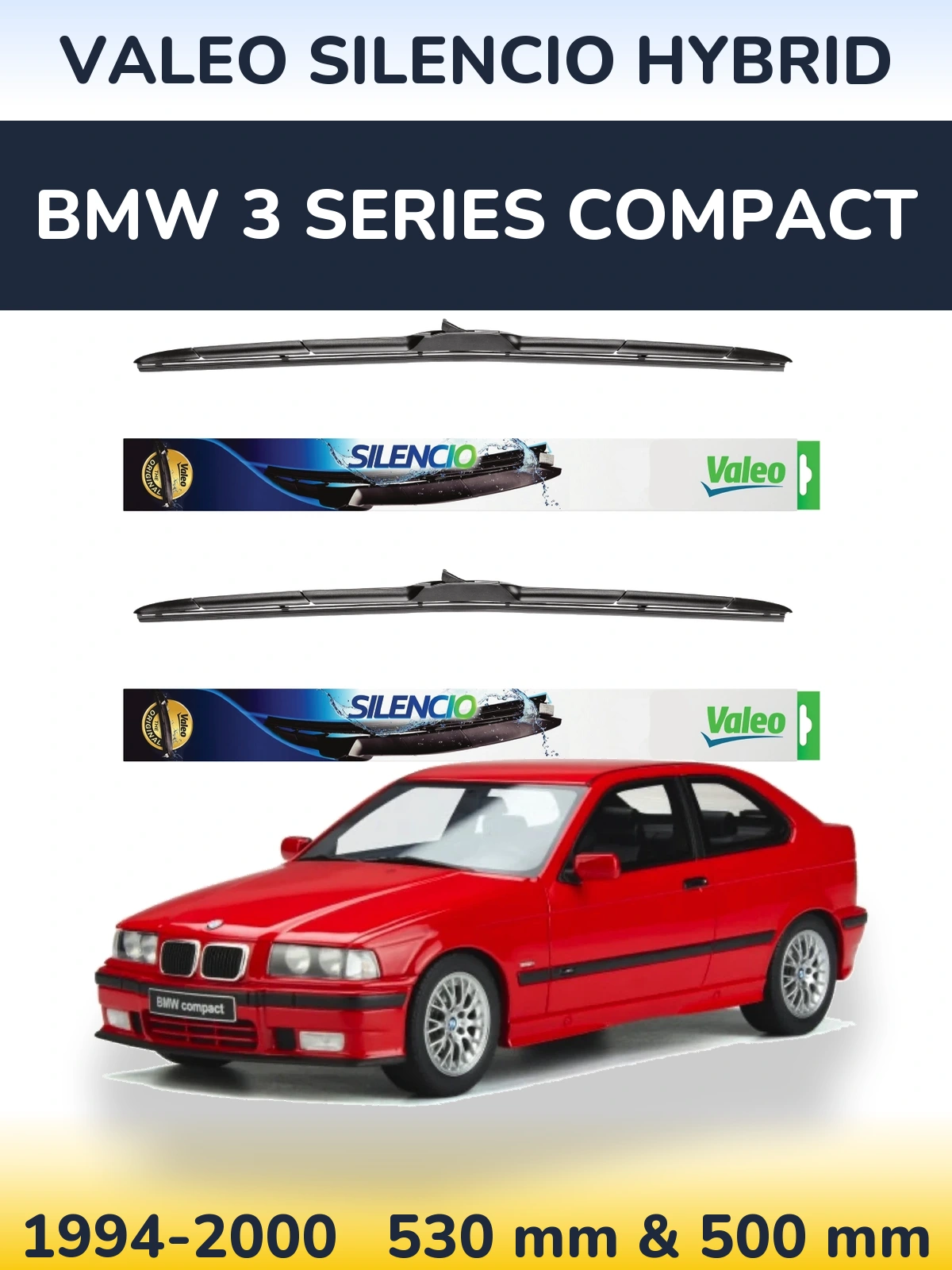 Комплект передних дворников Valeo Silencio Hybrid 530 & 500 мм для BMW 3 Series Compact 1994-2000