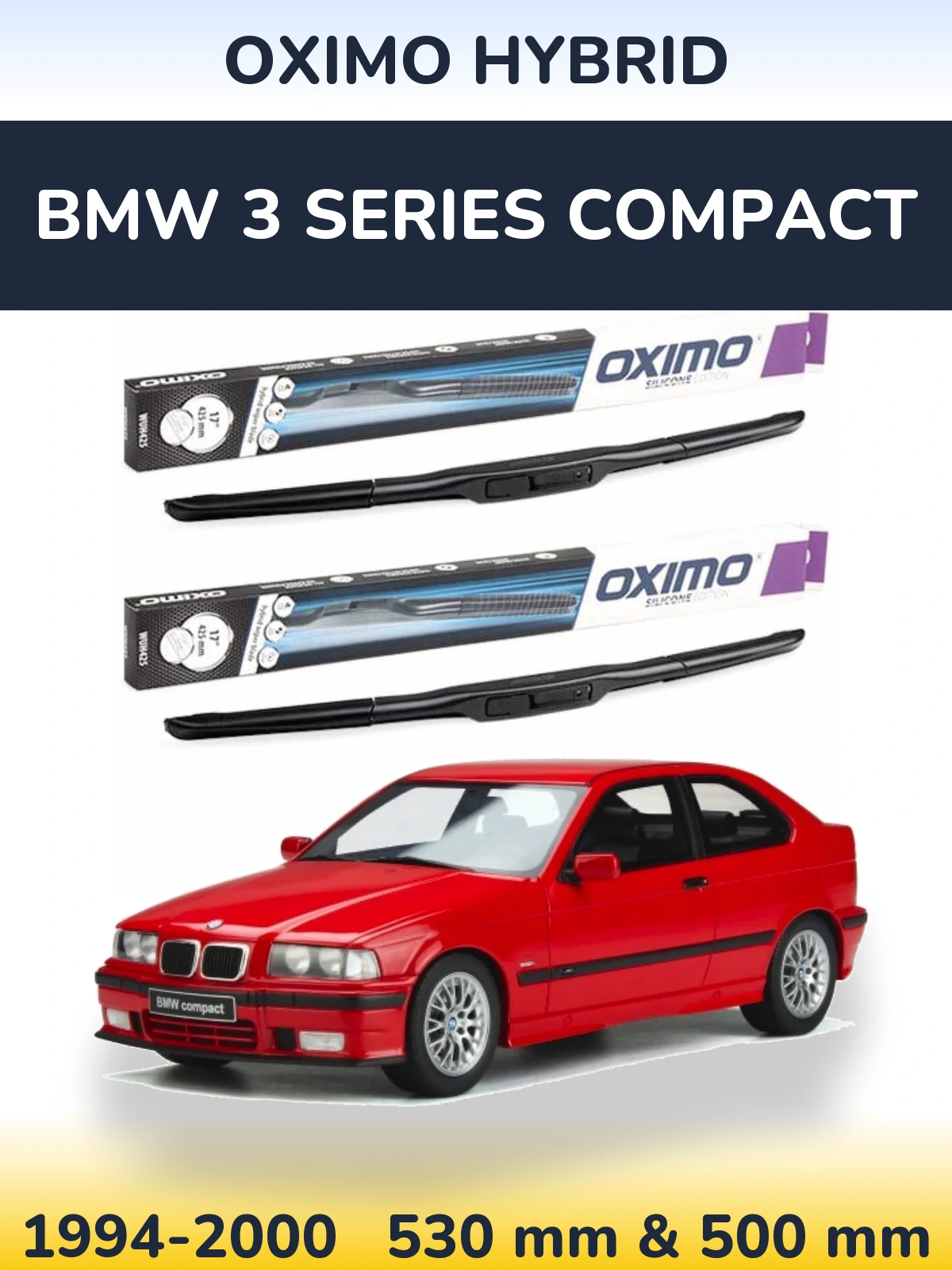 Комплект передних дворников Oximo Hybrid 530 & 500 мм для BMW 3 Series Compact 1994-2000
