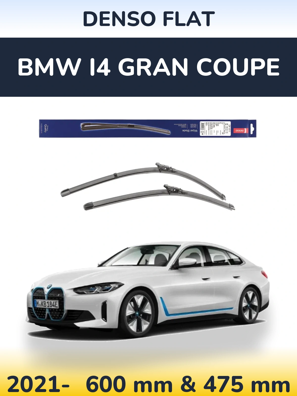 Комплект передніх щіток Denso Flat 600 & 475 мм для BMW i4 Gran Coupe 2021-2026