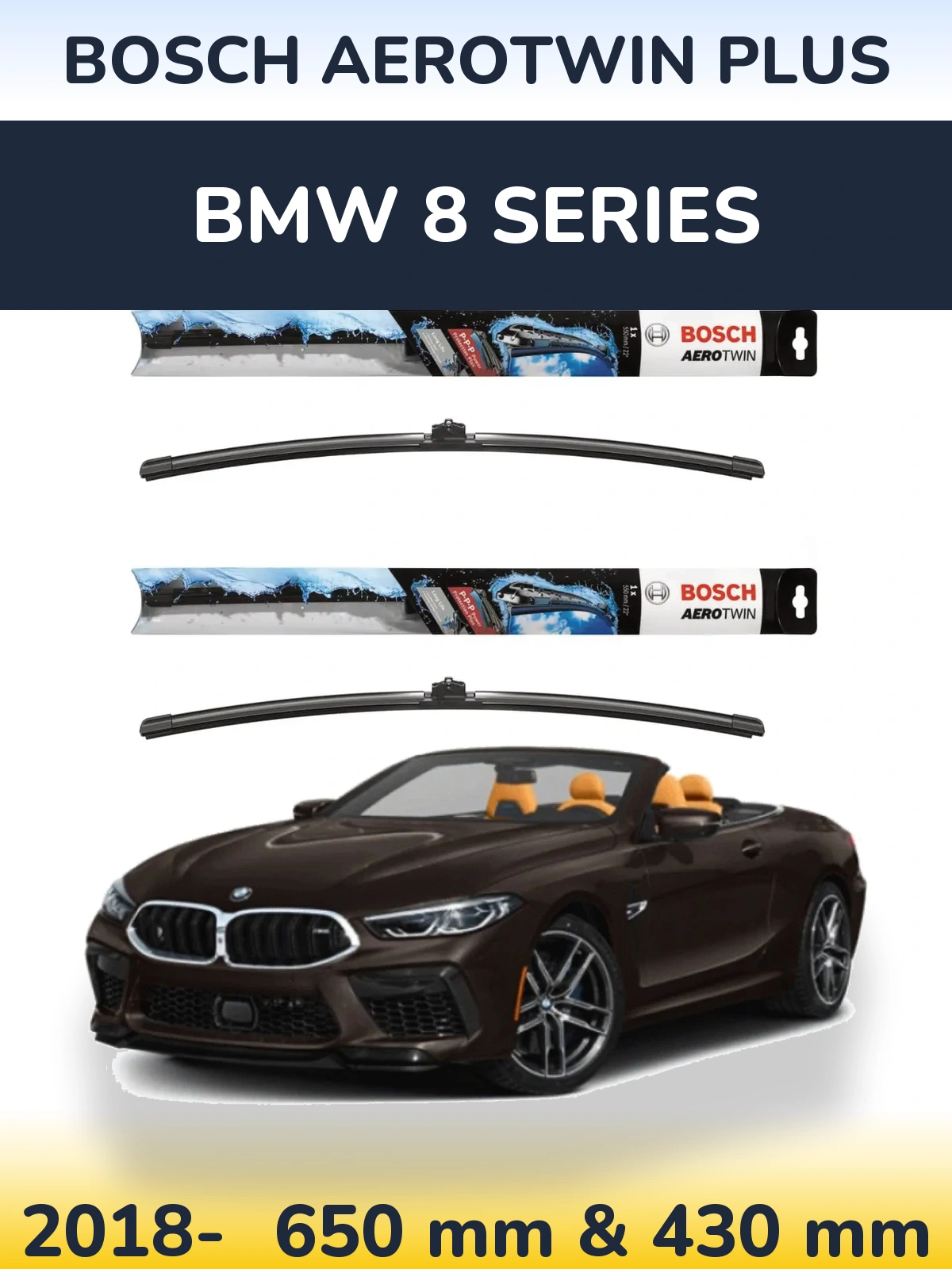 Комплект передніх щіток BOSCH AeroTwin Plus 650 & 430 мм для BMW 8 Series 2018-2026