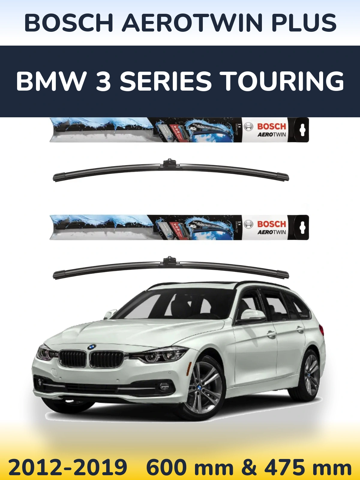 Комплект передніх щіток BOSCH AeroTwin Plus 600 & 475 мм для BMW 3 Series Touring 2012-2019