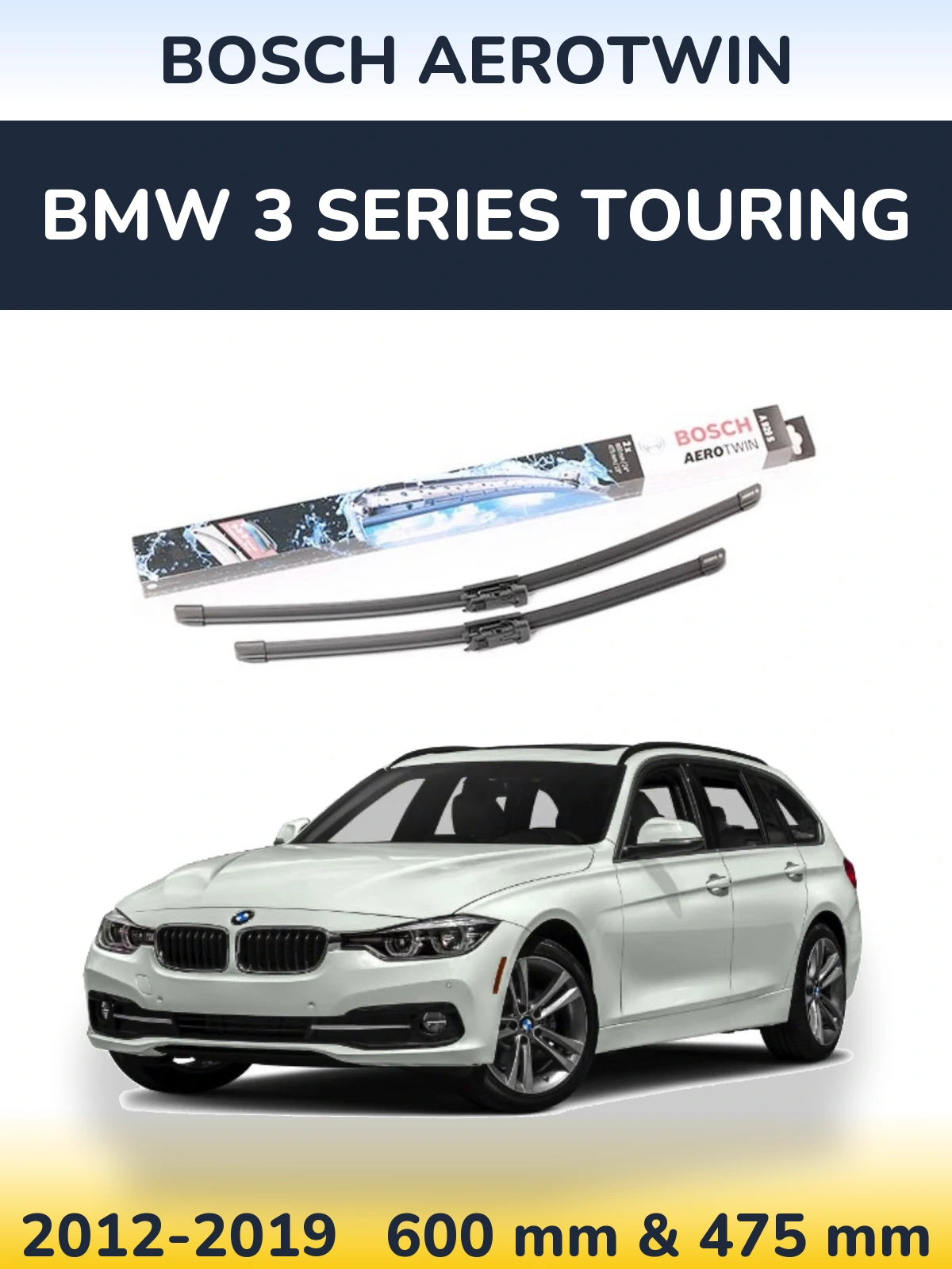 Комплект передних дворников BOSCH AeroTwin 600 & 475 мм для BMW 3 Series Touring 2012-2019