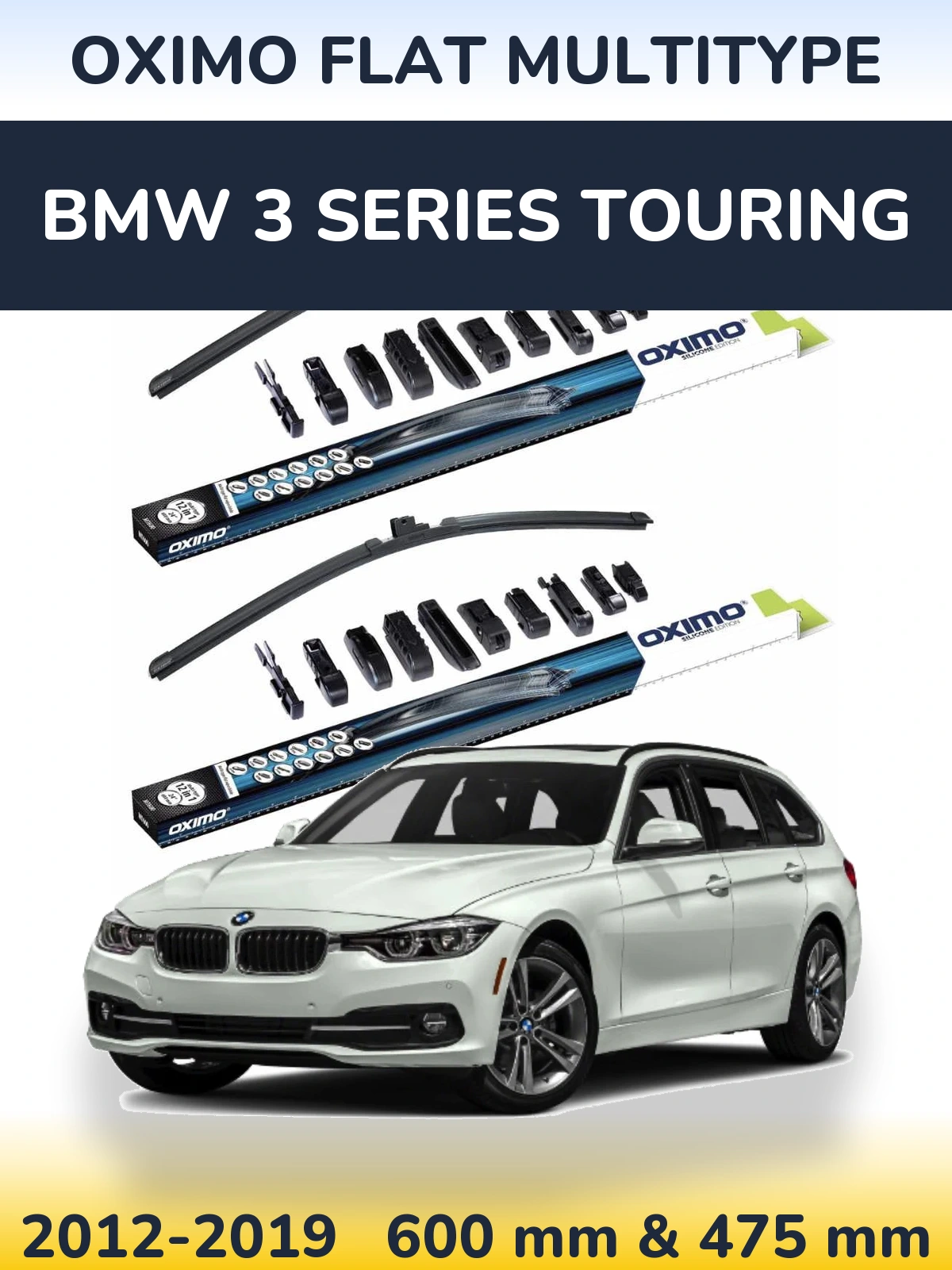 Комплект передніх щіток Oximo Flat MultiТипe 600 & 475 мм для BMW 3 Series Touring 2012-2019