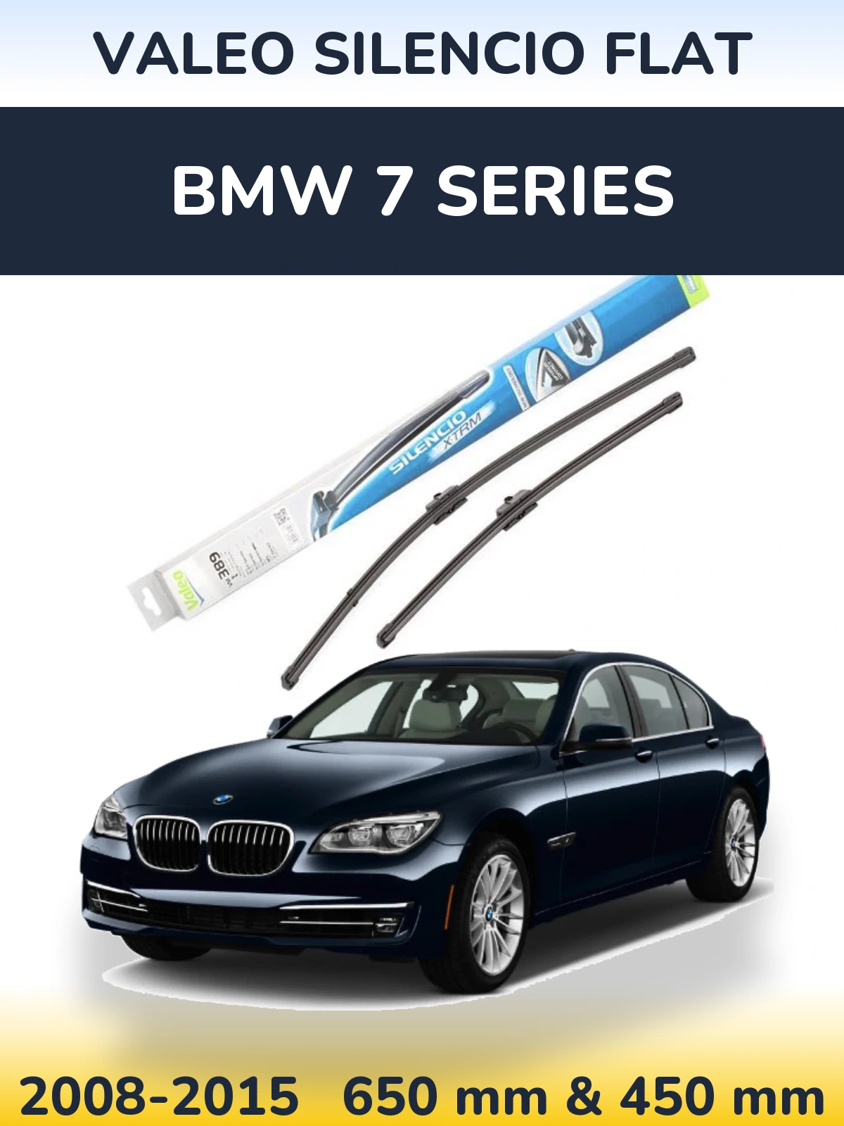 Front wiper blade set Valeo Silencio Flat 650 & 450 mm for BMW 7 Series 2008-2015