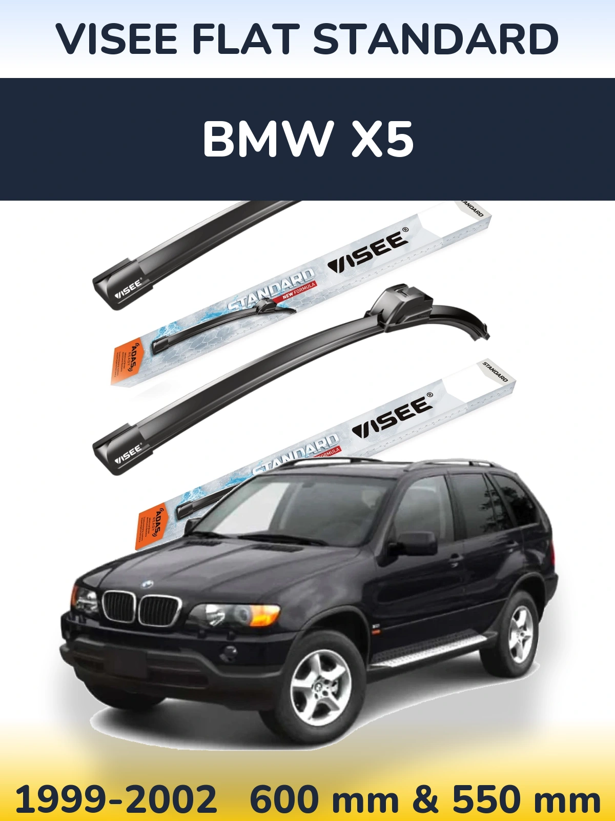Front wiper blade set VISEE FLAT STANDARD 600 & 550 mm for BMW X5 1999-2002