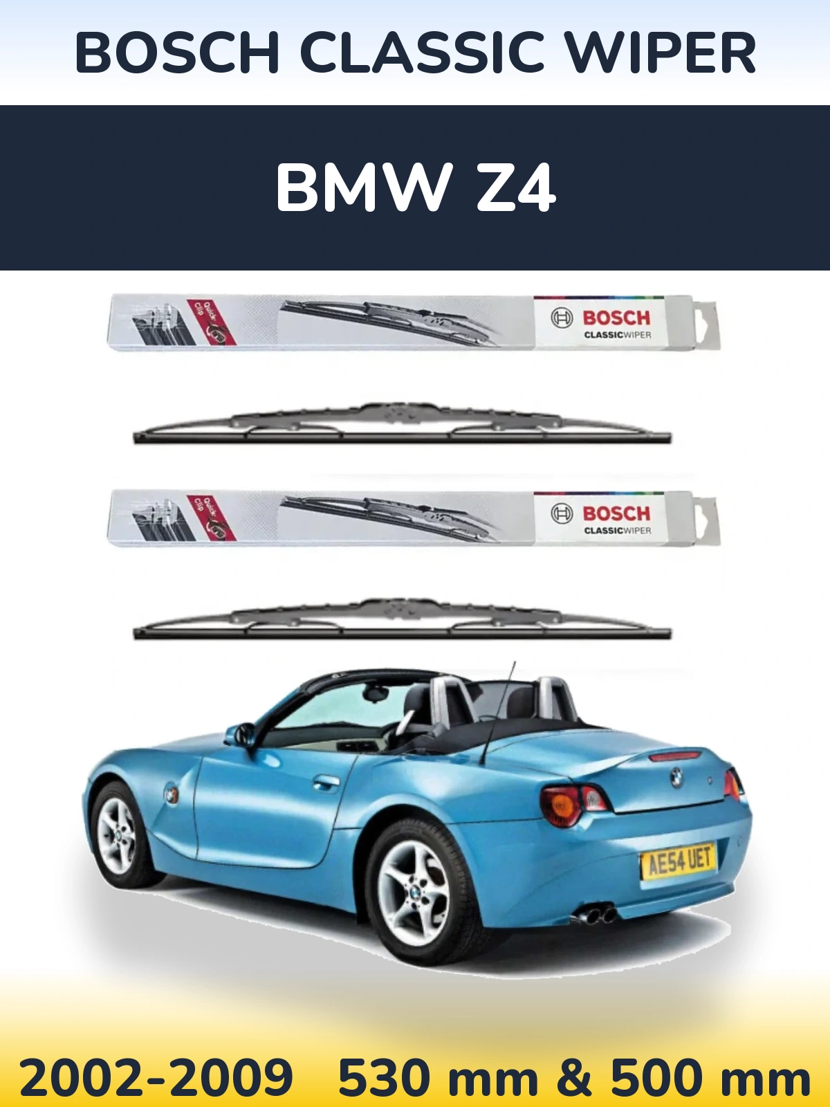 Комплект передніх щіток BOSCH Classic Wiper 530 & 500 мм для BMW Z4 2002-2009