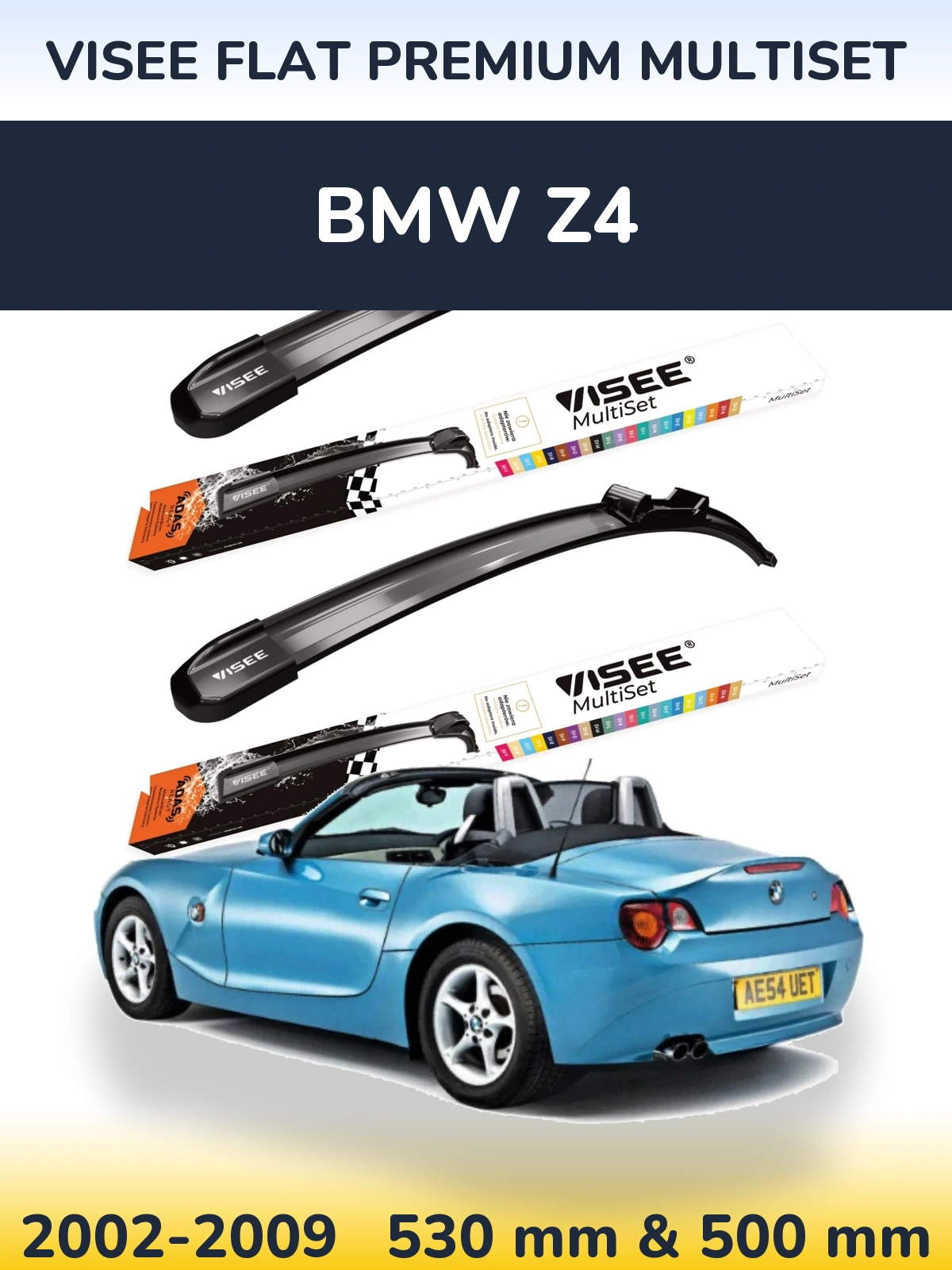 Комплект передніх щіток VISEE FLAT PREMIUM MultiSet 530 & 500 мм для BMW Z4 2002-2009