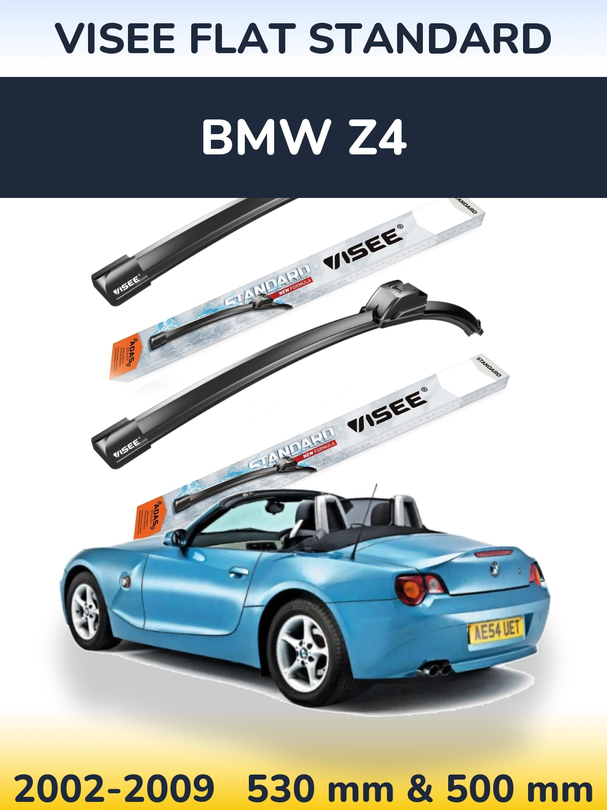 Комплект передніх щіток VISEE FLAT STANDARD 530 & 500 мм для BMW Z4 2002-2009