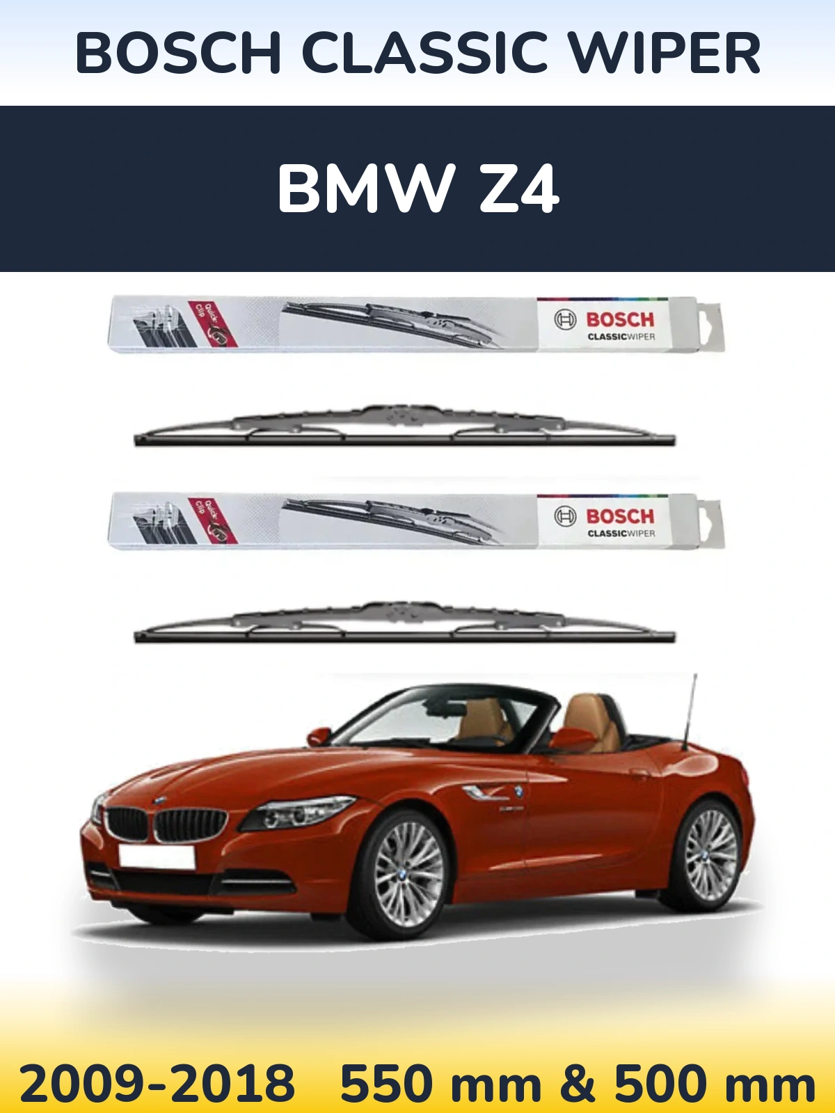 Комплект передних дворников BOSCH Classic Wiper 550 & 500 мм для BMW Z4 2009-2018