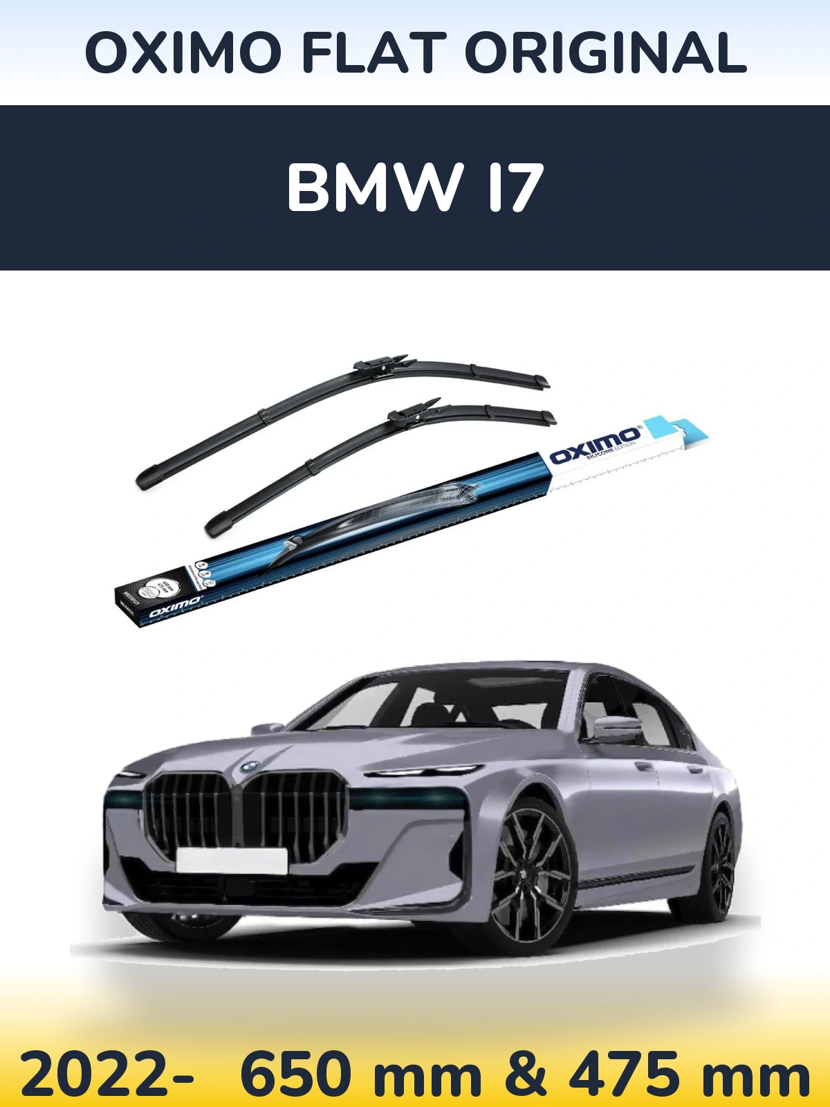 Front wiper blade set Oximo Flat Original 650 & 475 mm for BMW i7 2022-2026