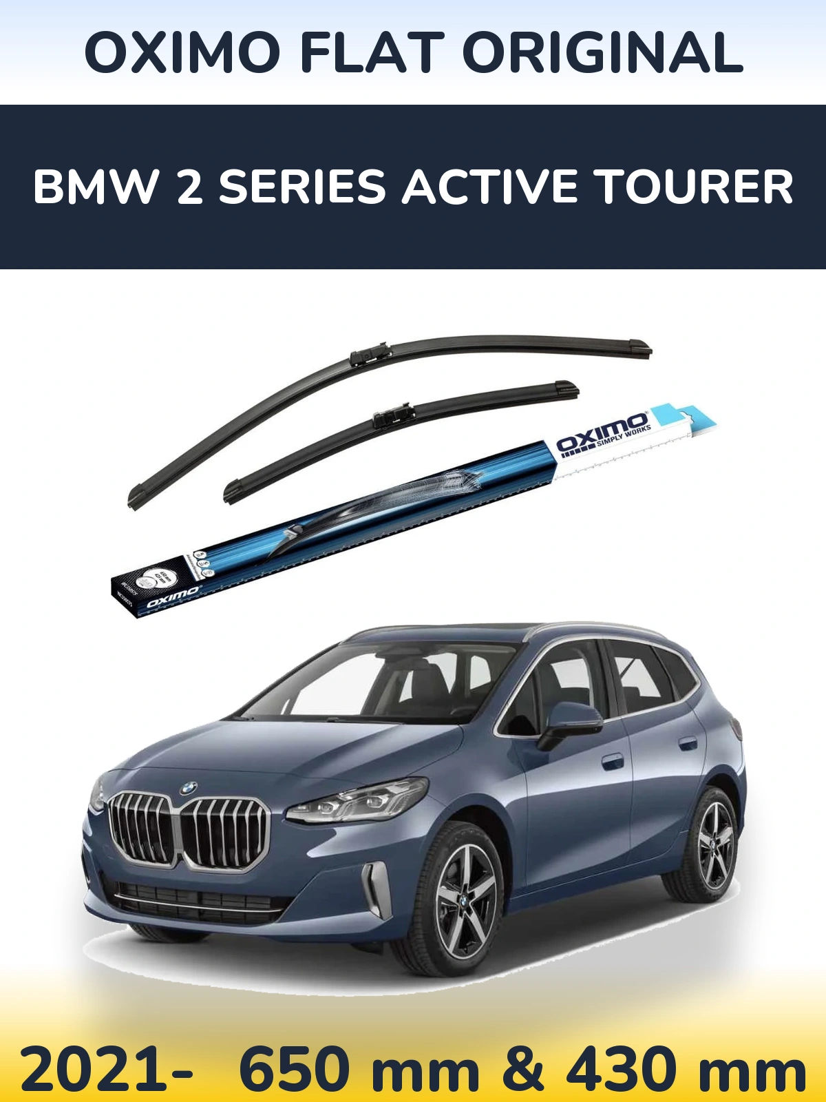 Комплект передних дворников Oximo Flat Original 650 & 430 мм для BMW 2 Series Active Tourer 2021-2026