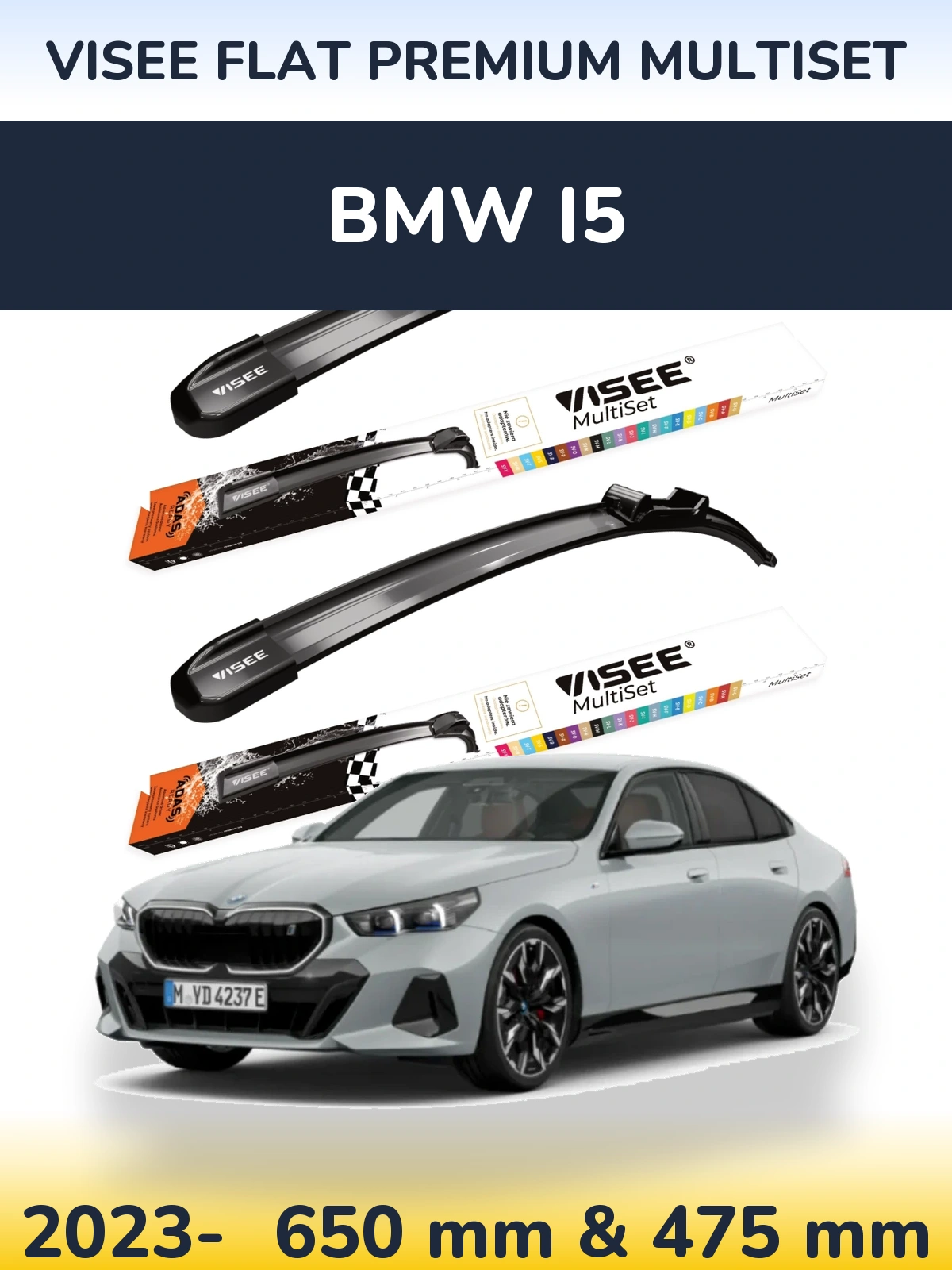 Комплект передних дворников VISEE FLAT PREMIUM MultiSet 650 & 475 мм для BMW i5 2023-2026