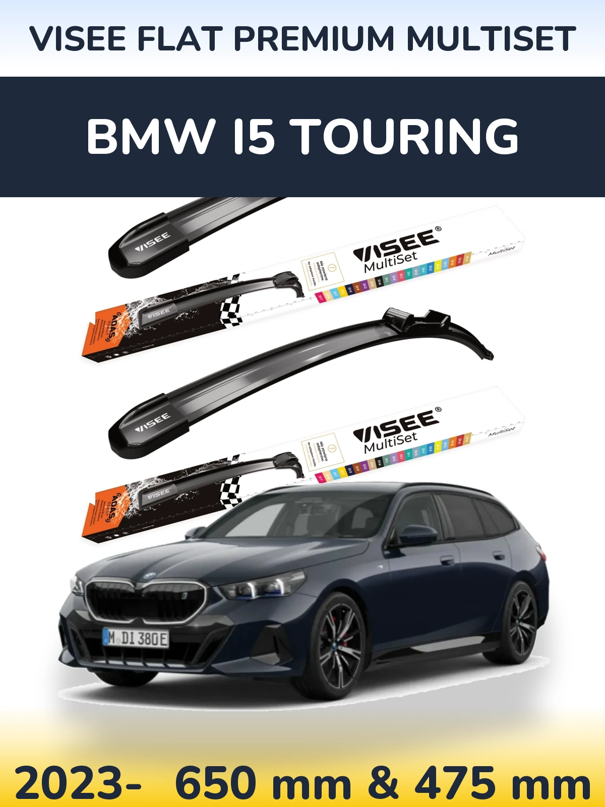 Комплект передних дворников VISEE FLAT PREMIUM MultiSet 650 & 475 мм для BMW i5 Touring 2023-2026