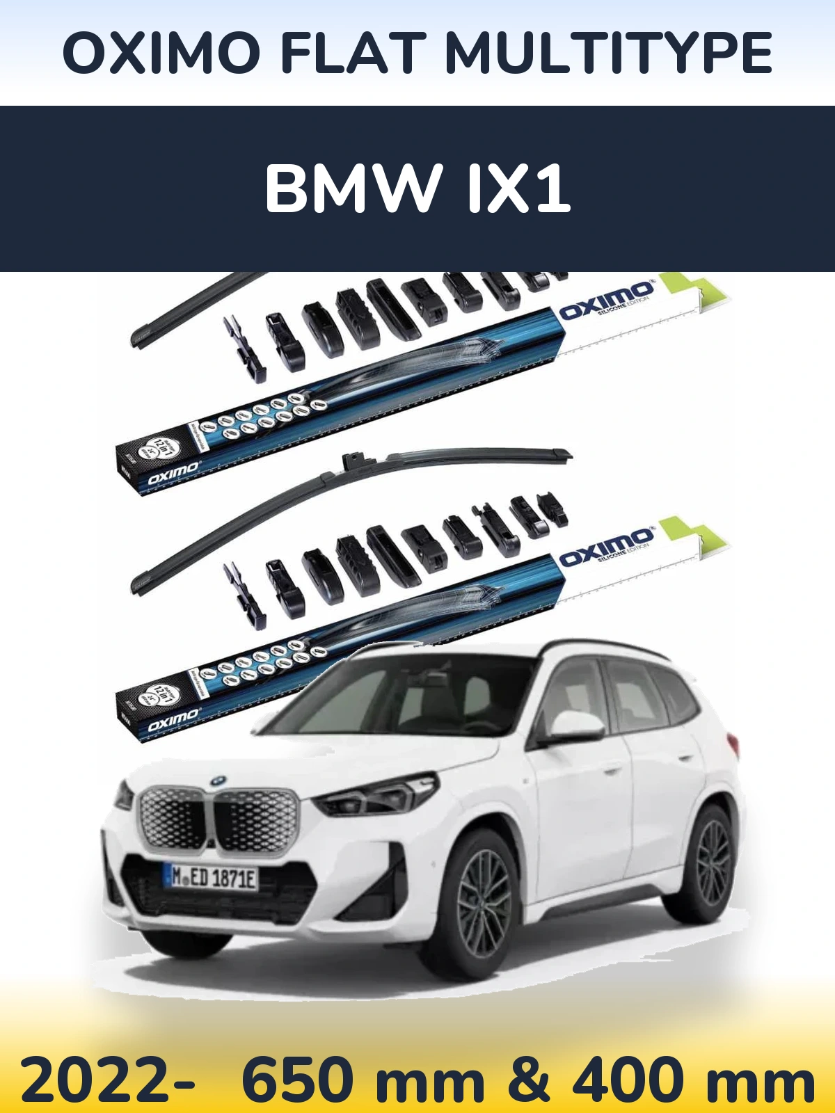 Комплект передних дворников Oximo Flat MultiТипe 650 & 400 мм для BMW iX1 2022-2026