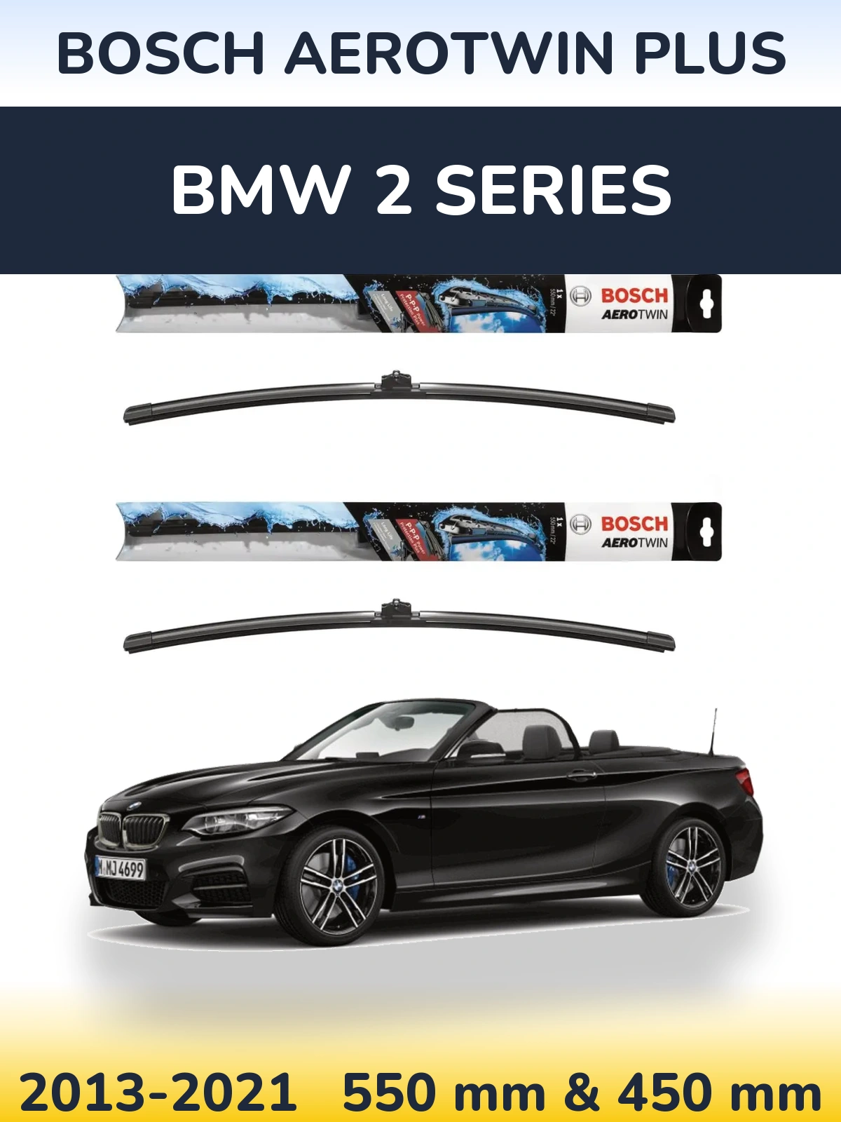 Комплект передних дворников BOSCH AeroTwin Plus 550 & 450 мм для BMW 2 Series 2013-2021