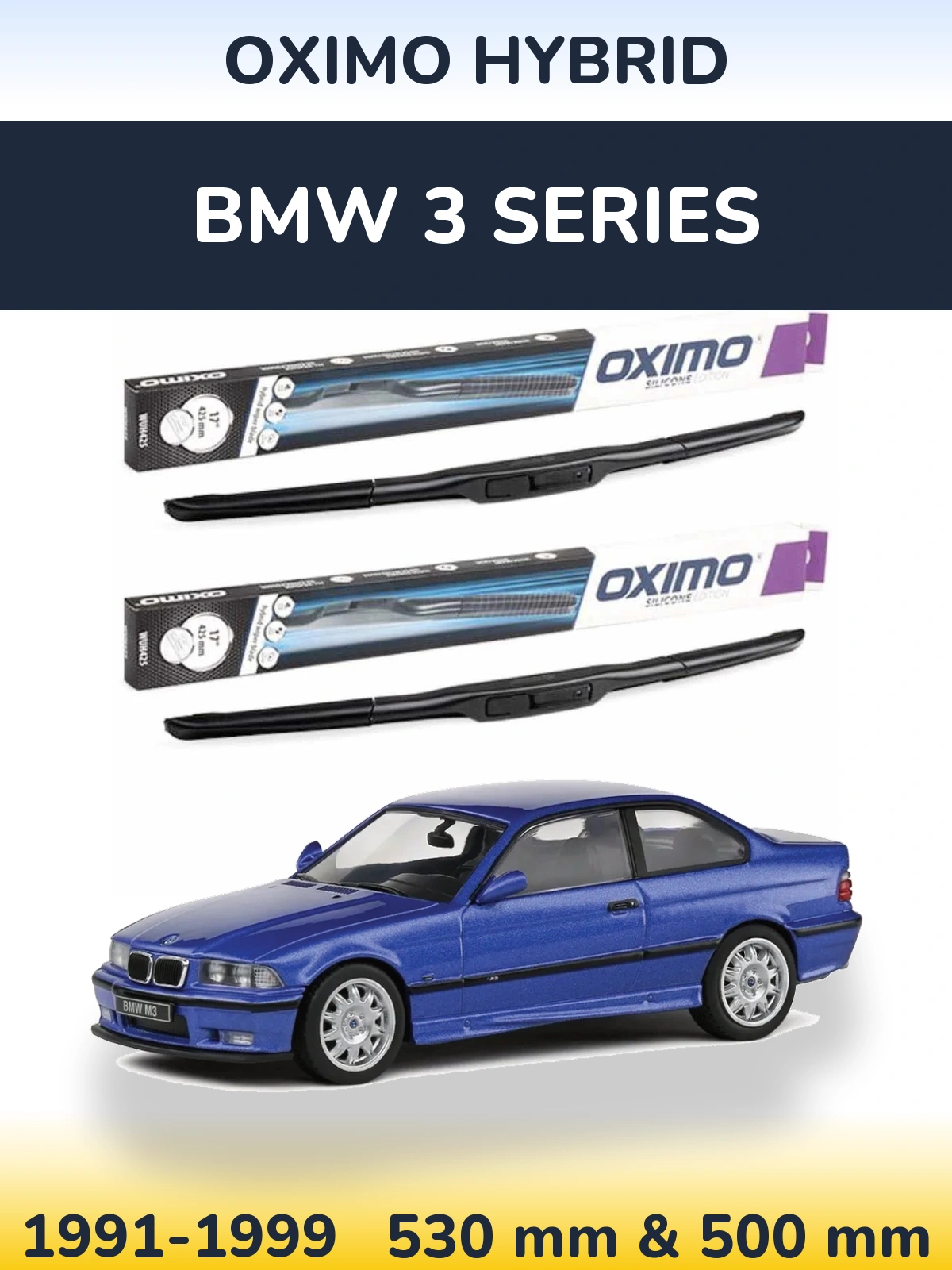 Комплект передних дворников Oximo Hybrid 530 & 500 мм для BMW 3 Series 1991-1999