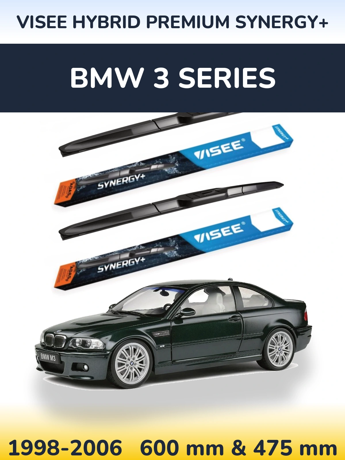 Комплект передніх щіток VISEE HYBRID PREMIUM SYNERGY+ 600 & 475 мм для BMW 3 Series 1998-2006